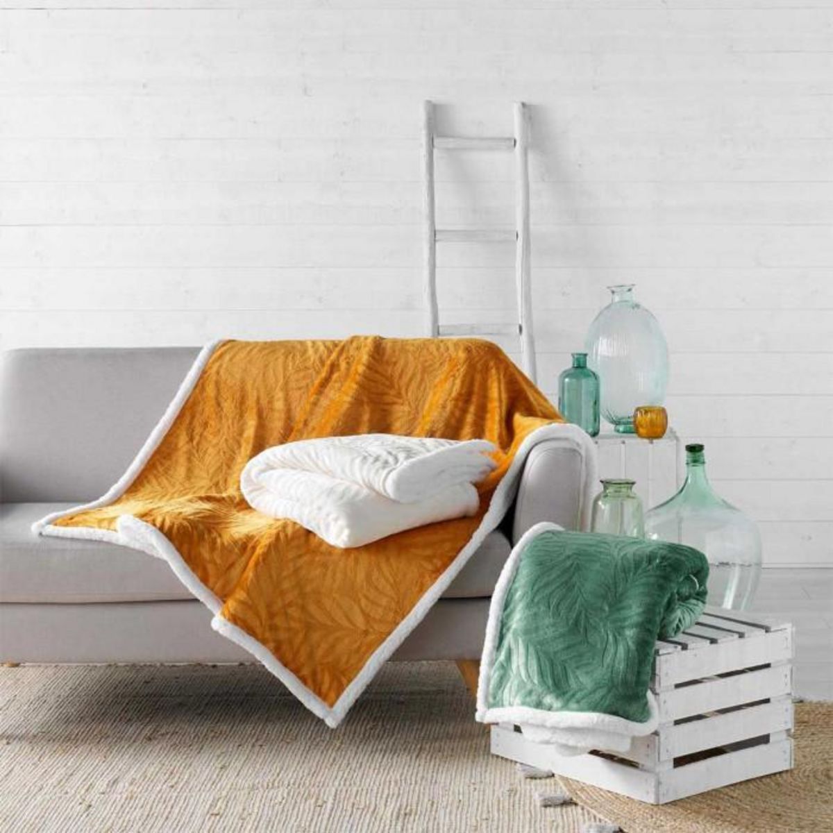 Paris Prix Plaid Flanelle Jacquard  Allegra  125x150cm Blanc