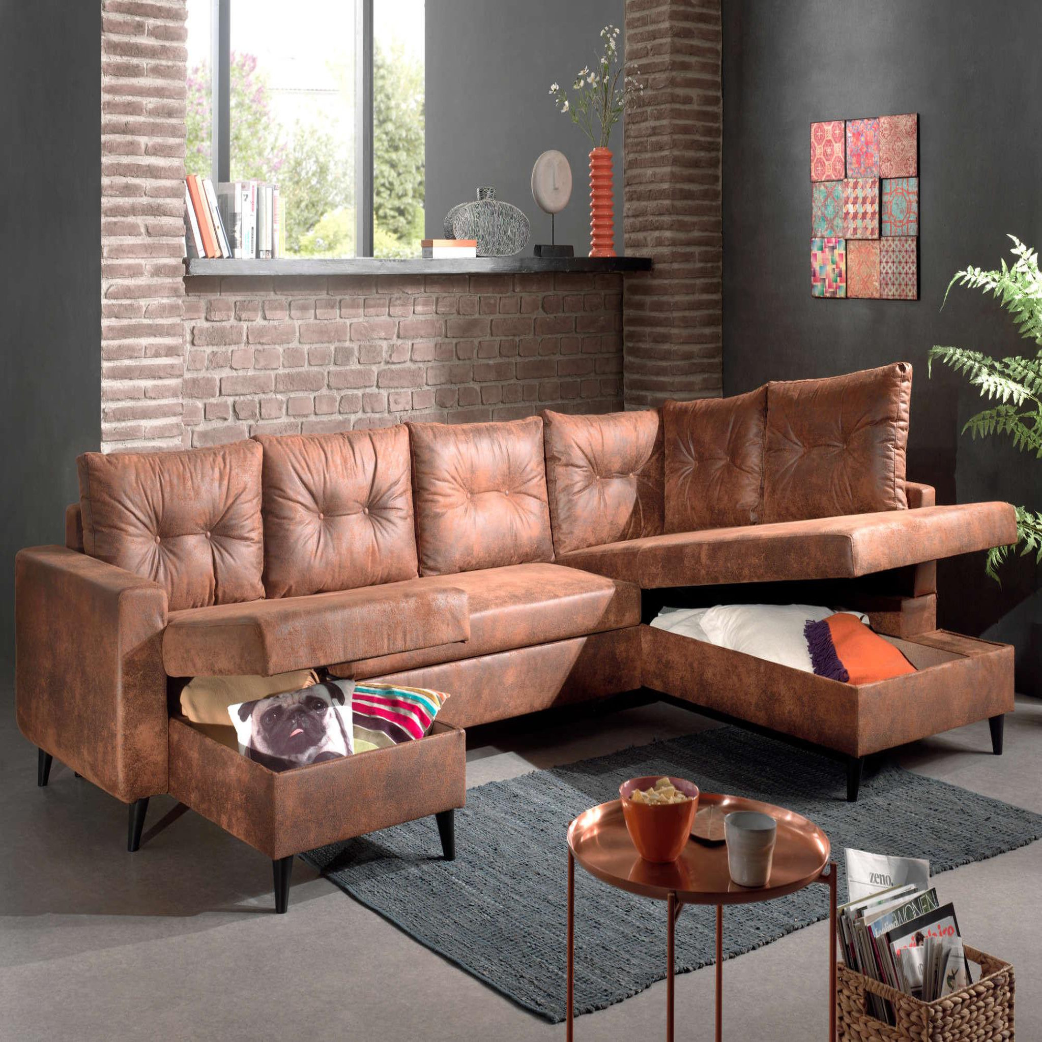Voir la diapositive 3 : BEST MOBILIER Nordic - canapé panoramique en u - 7 places - convertible - industriel vintage - angle droit