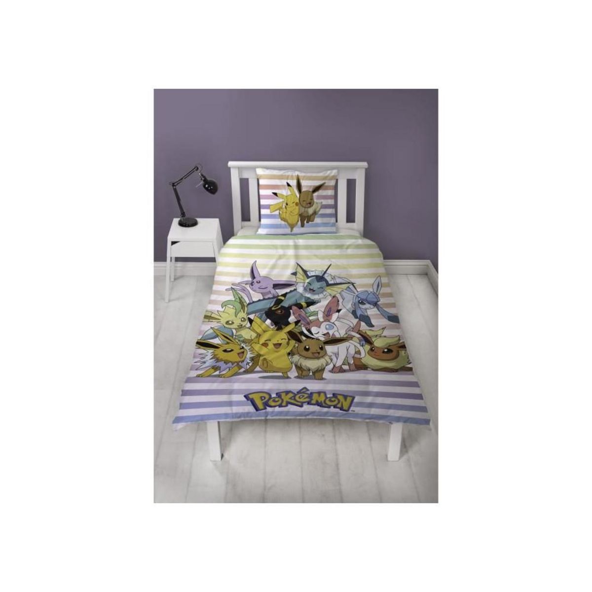 Pokemon Parure de lit réversible - POKEMON - Pikachu et Evoli - Microfibre - 1 housse de couette 140 x 200 cm + 1 taie 63 x 63 cm