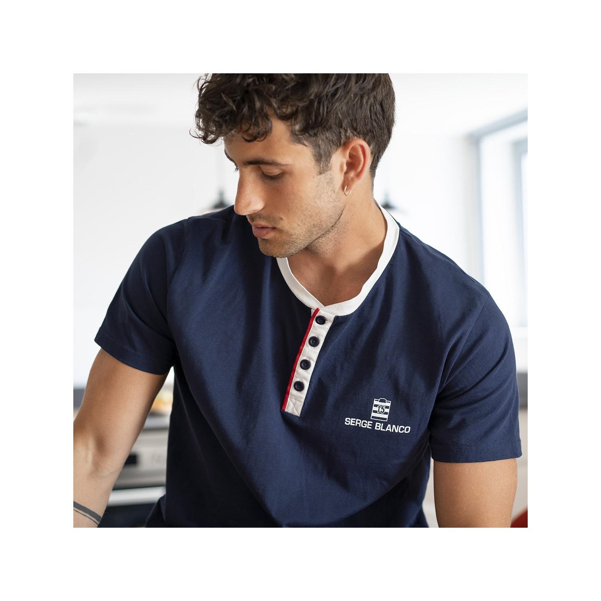 Voir la diapositive 6 : SERGE BLANCO Ensemble homme pyjama court t-shirt col tunisien vintage
