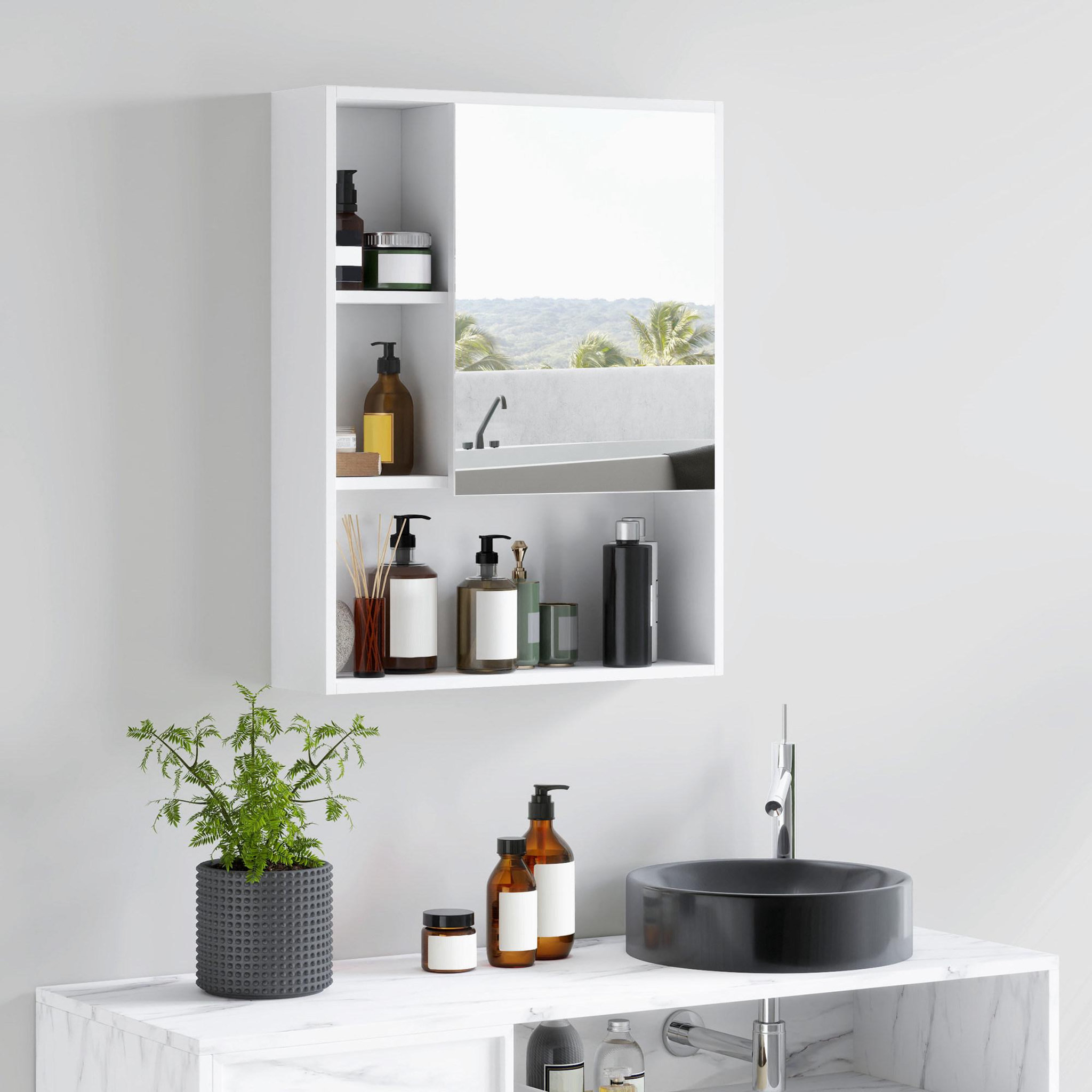 Voir la diapositive 2 : HOMCOM Armoire murale miroir salle de bain porte étagère 3 niches 60 x 15 x 76 cm