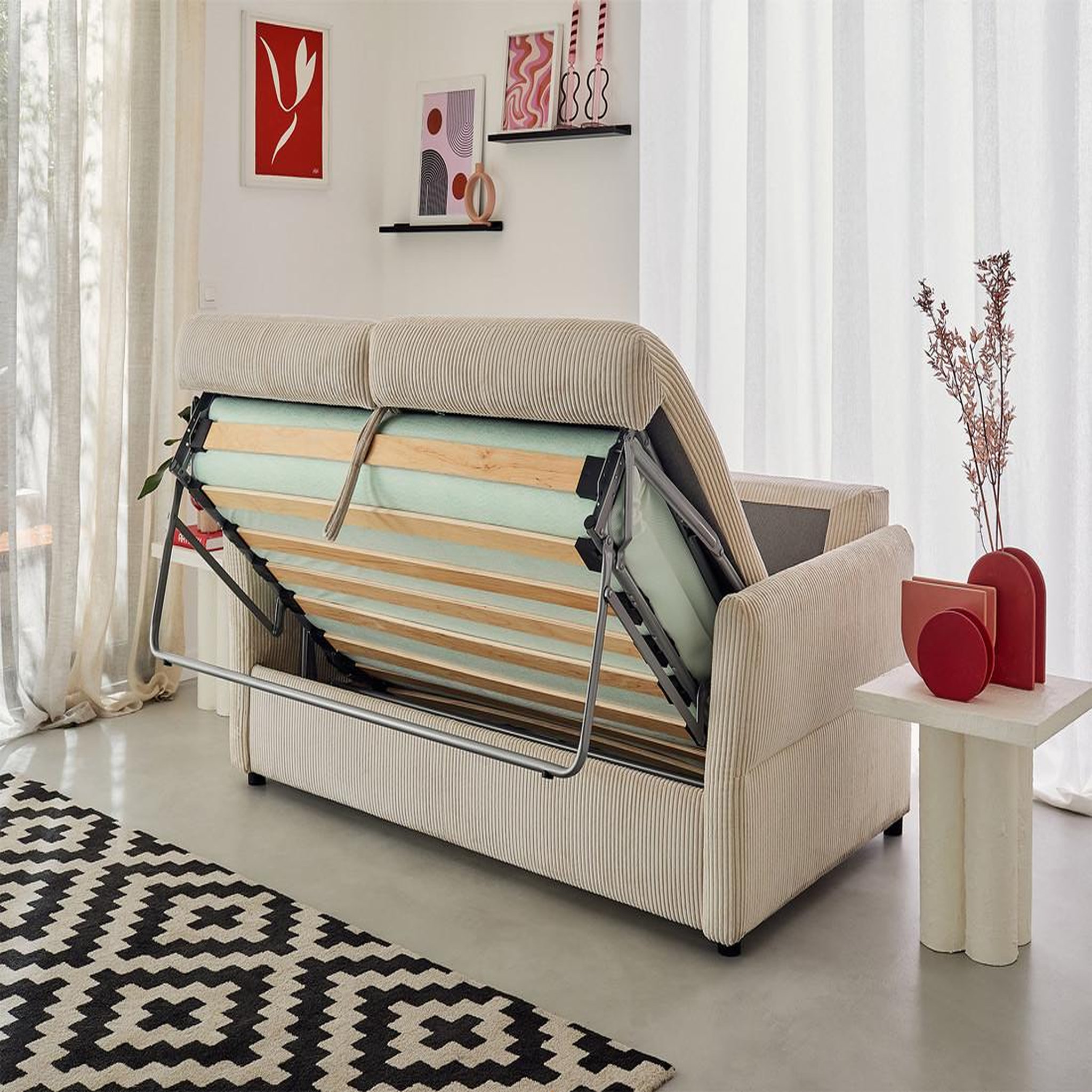 Voir la diapositive 2 : BEST MOBILIER Maho - canapé 2 places convertible express couchage quotidien 140 cm matelas 11 cm en velours côtelé