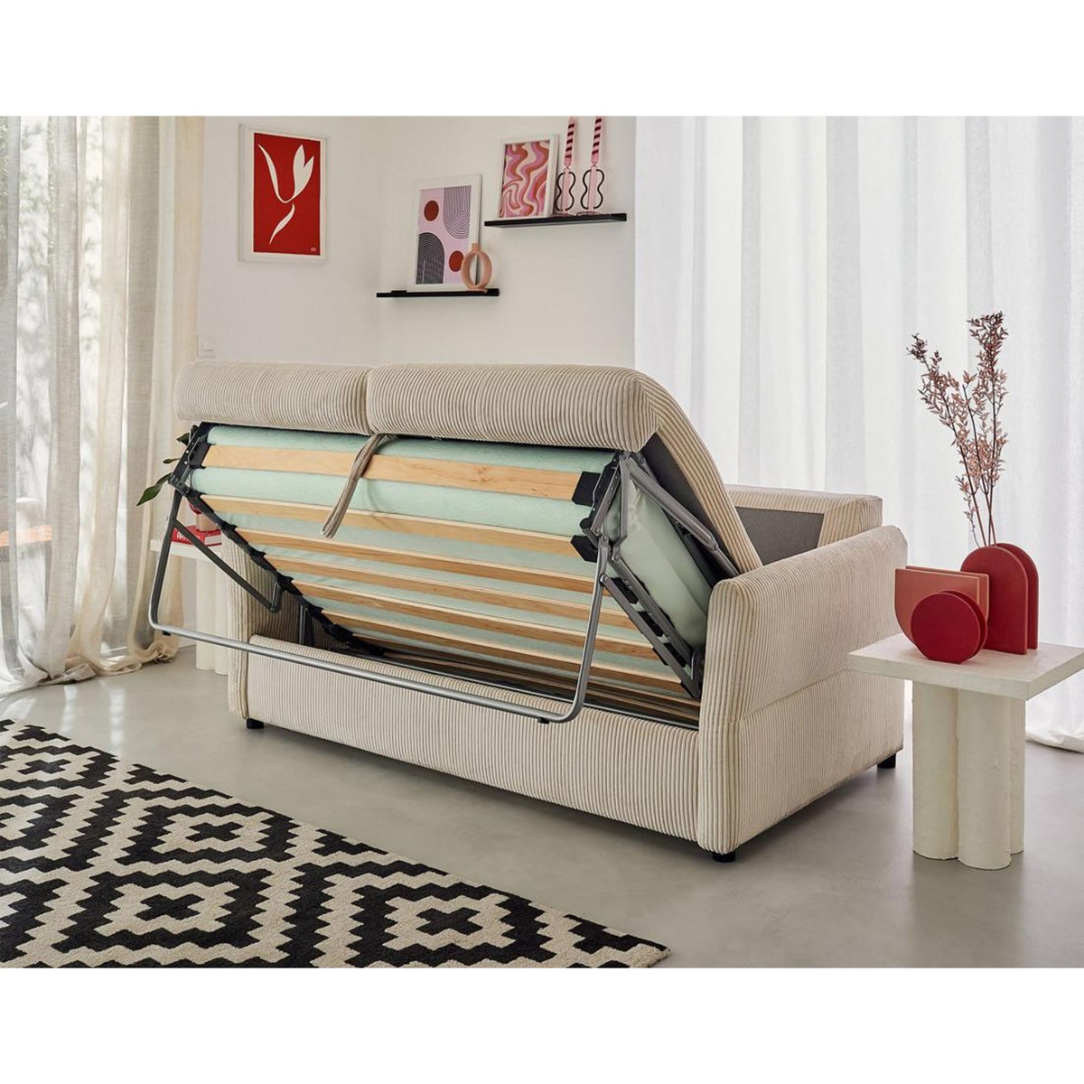 BEST MOBILIER Maho - canapé 2 places convertible express couchage quotidien 140 cm matelas 11 cm en velours côtelé