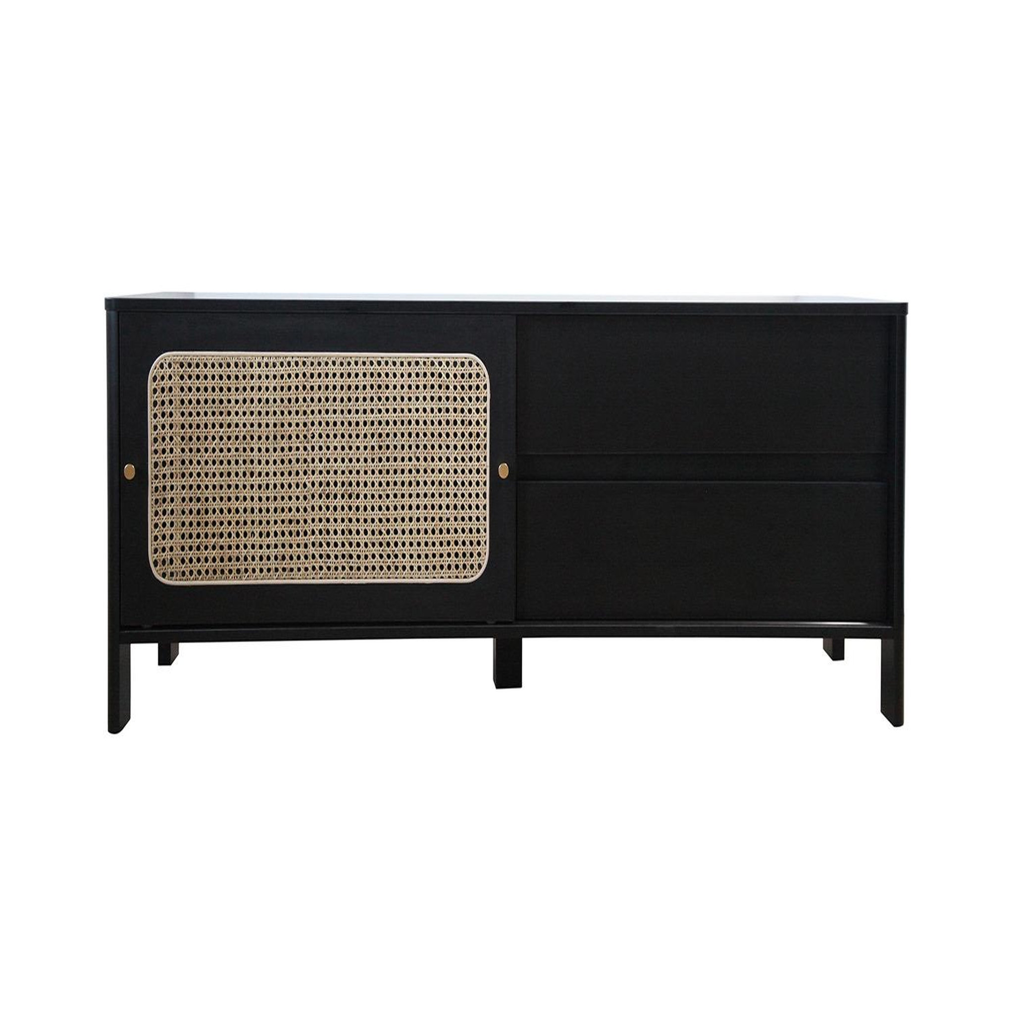 Voir la diapositive 1 : CONCEPT USINE Meuble TV en bois noir et cannage BALI