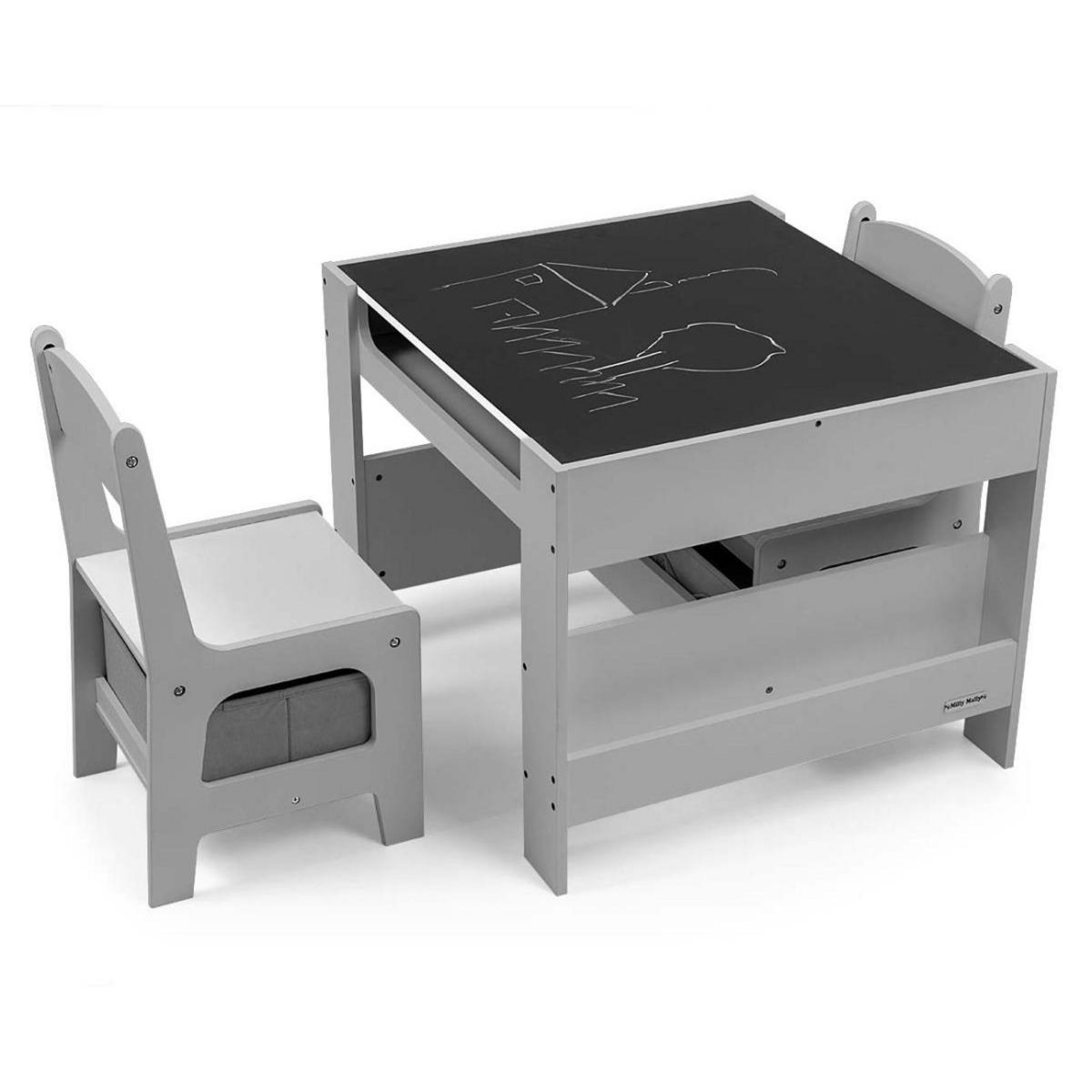 MILLY MALLY Table et deux chaises Sven en gris moderne pour enfants