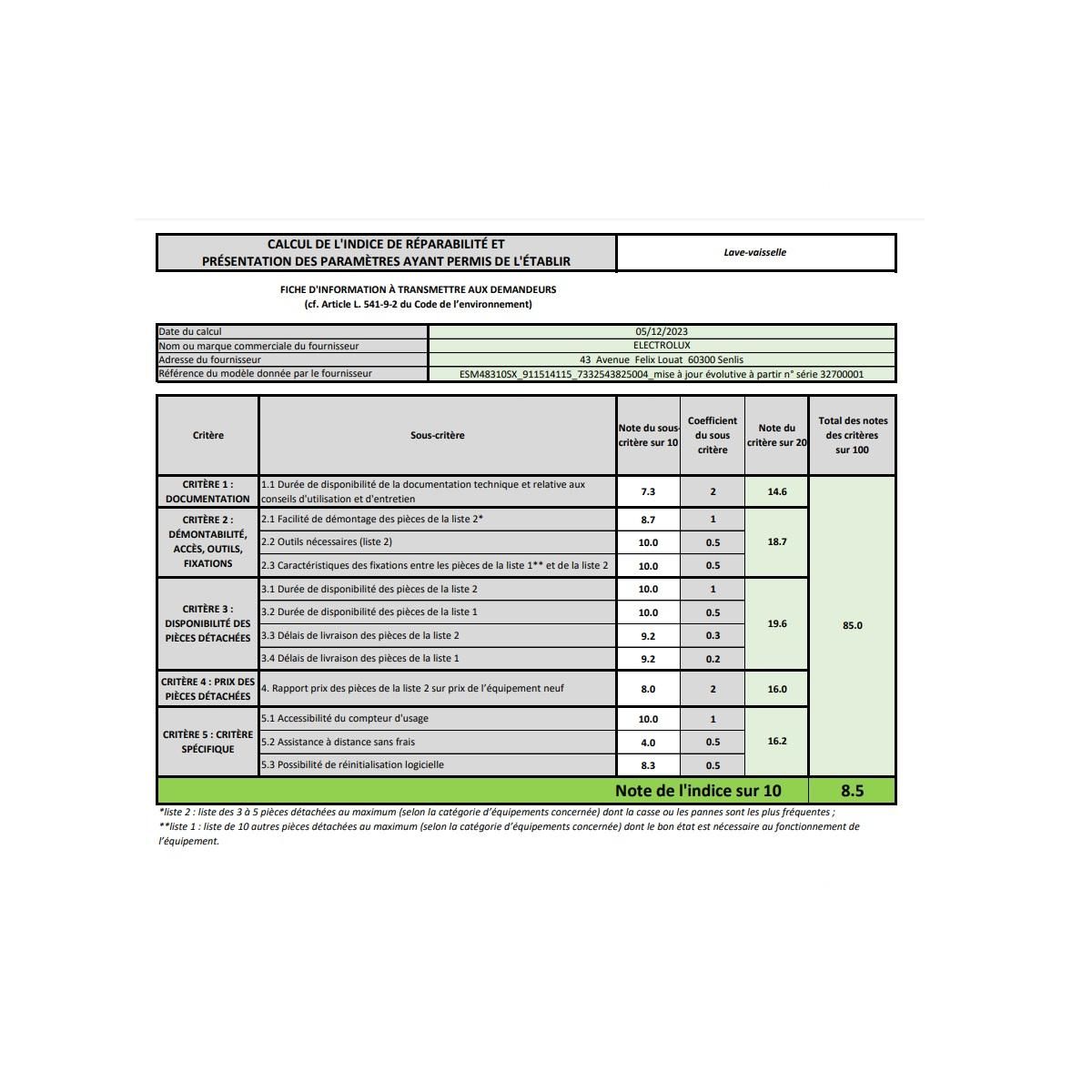 ELECTROLUX Lave-vaisselle 60cm 14 couverts 44db - ESM48310SX