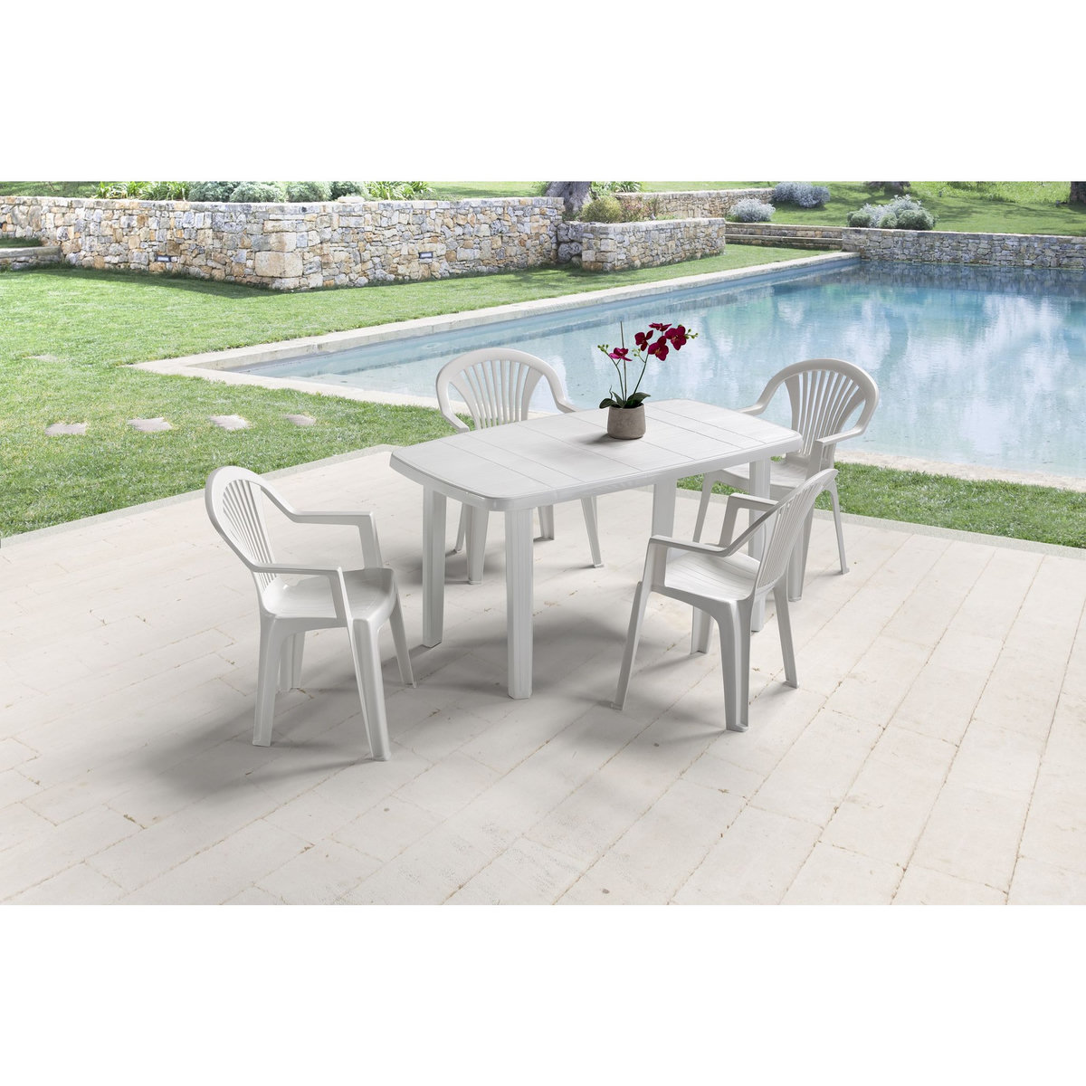 Salon de jardin - 4 places - Résine - Blanc - SORRENTO