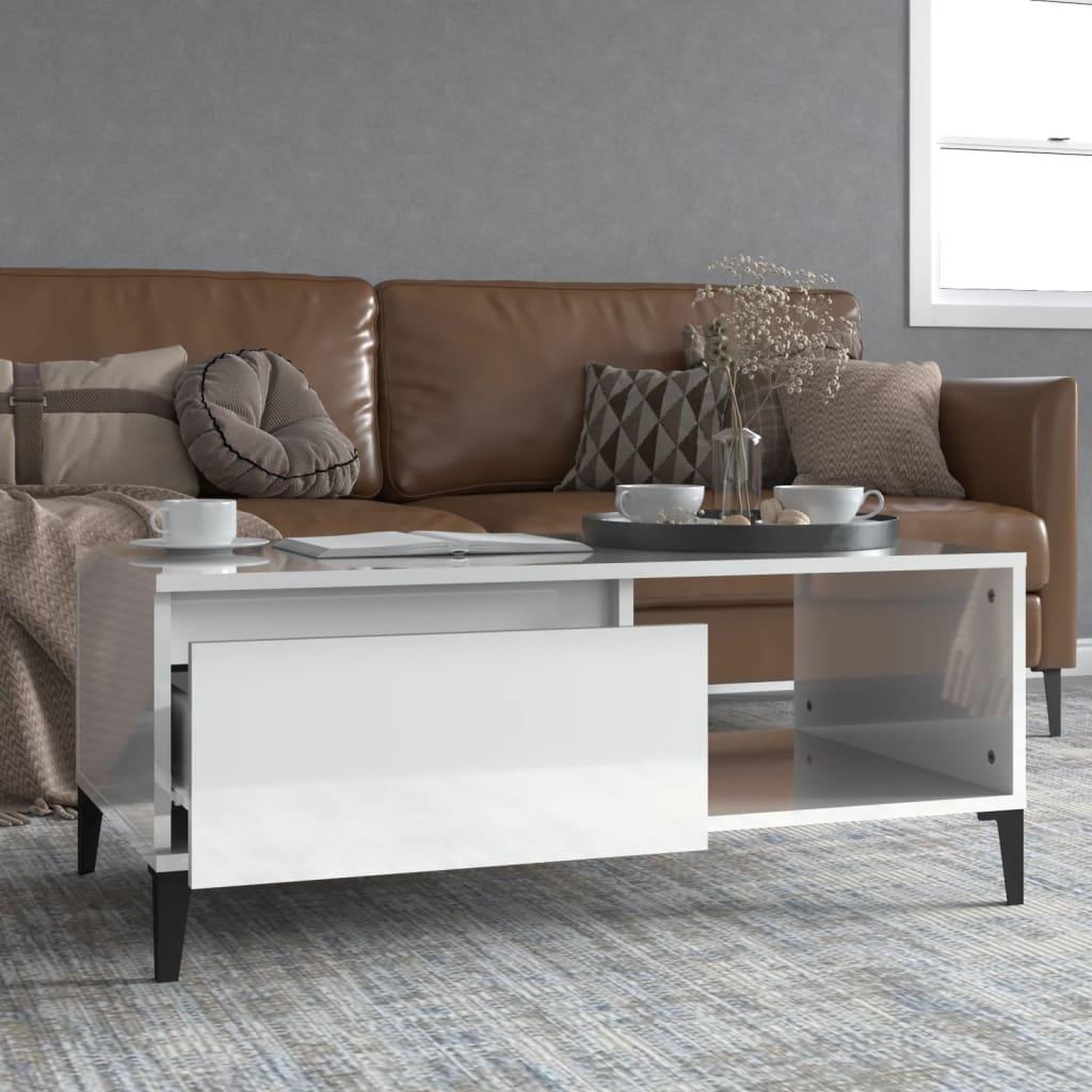 Voir la diapositive 1 : VIDAXL Table basse Blanc brillant 90x50x36,5 cm Bois d'ingenierie
