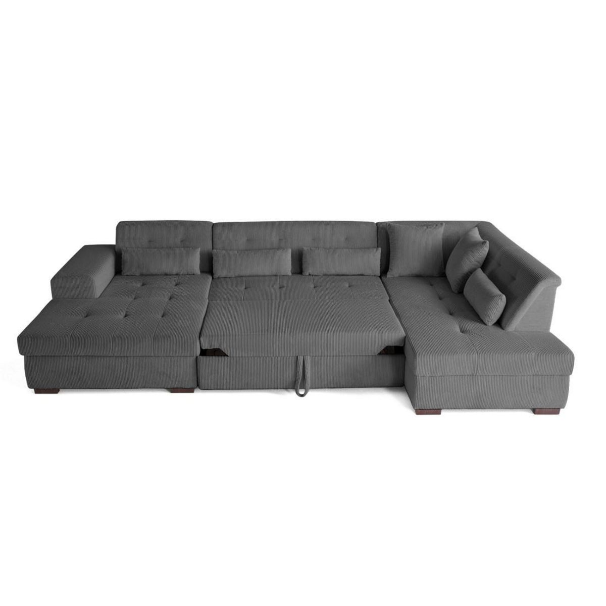 LISA DESIGN Vermont - canapé panoramique d'angle droit - 7 places - convertible avec coffre - en velours côtelé