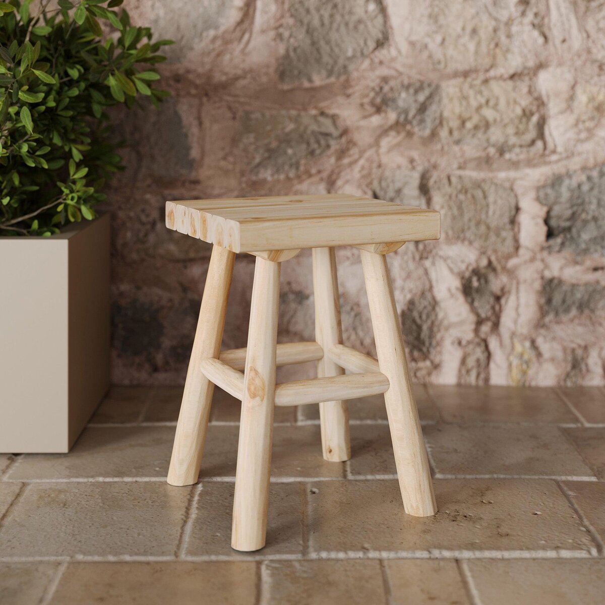 Rendez vous déco Tabouret de jardin carré en bois de teck brut H40 cm-Makam