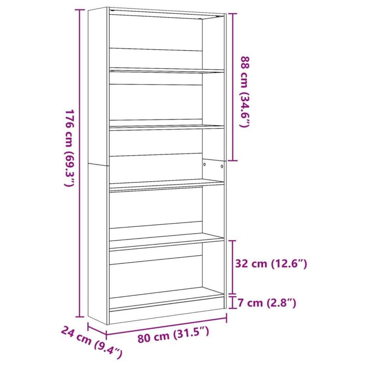 VIDAXL Bibliotheque blanc 80x24x176 cm bois d'ingenierie