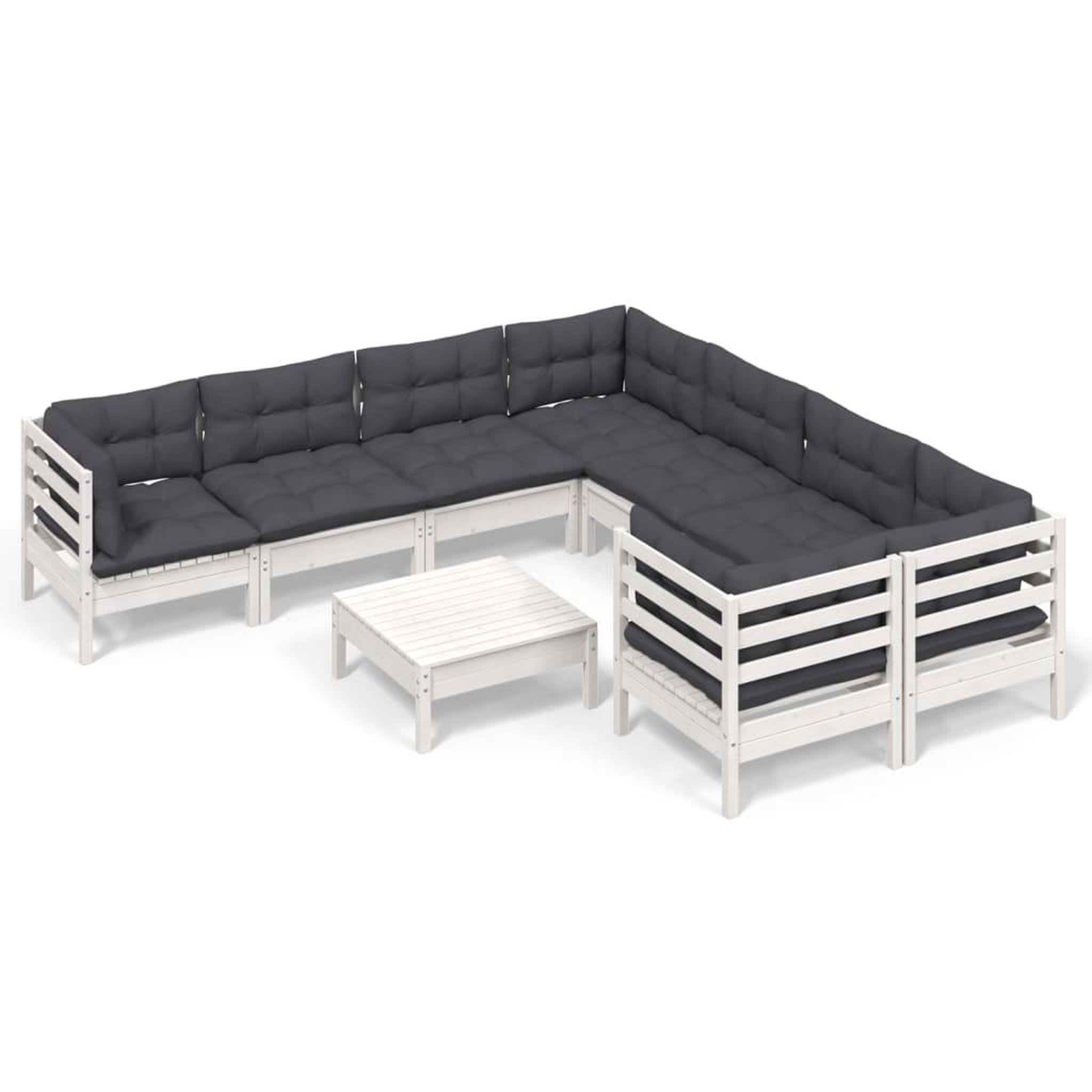 Voir la diapositive 2 : VIDAXL Salon de jardin 9 pcs avec coussins blanc bois de pin
