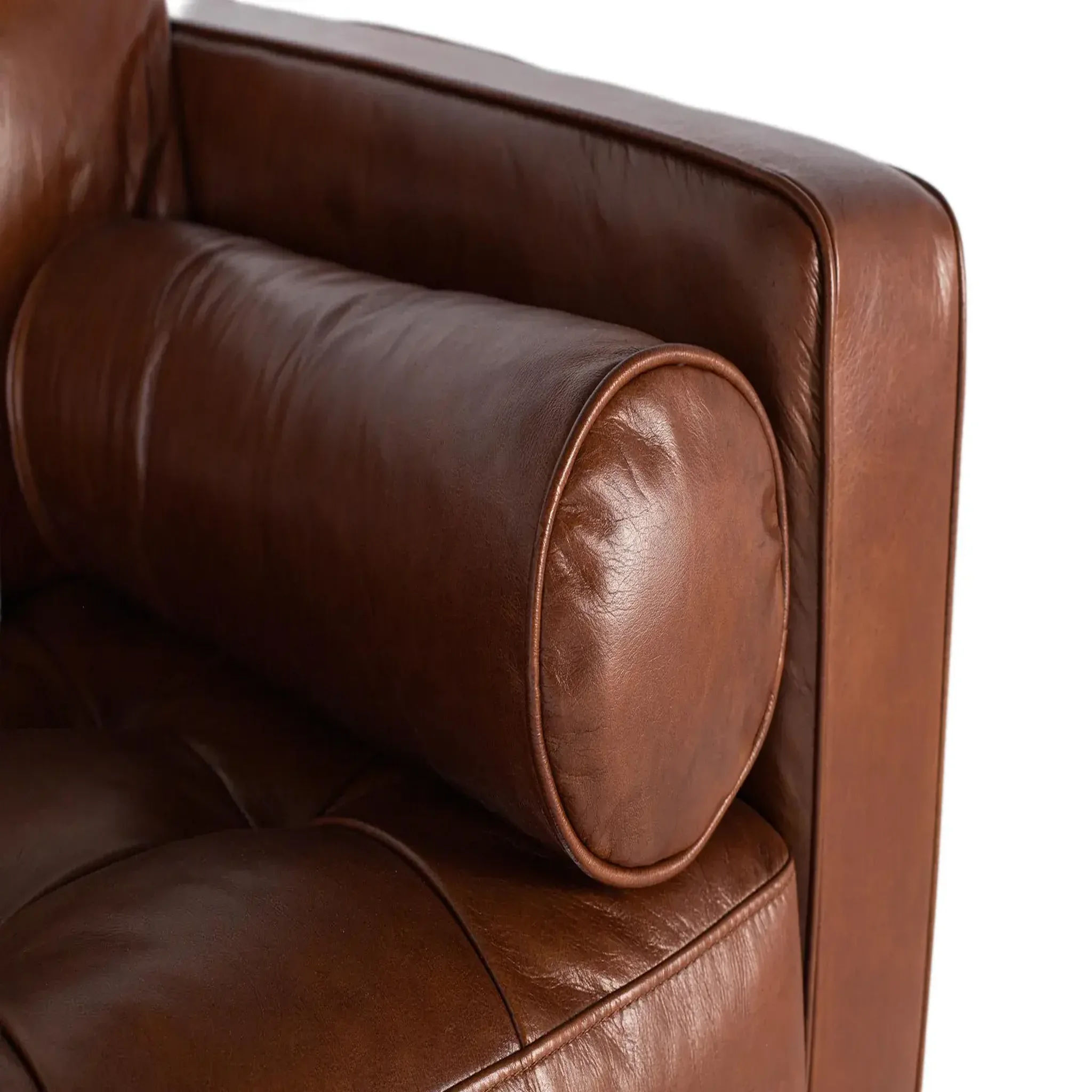 Voir la diapositive 3 : GINER Y COLOMER SL Canapé en cuir naturel, structure en bois 164cm style mid-century / rétro moderne