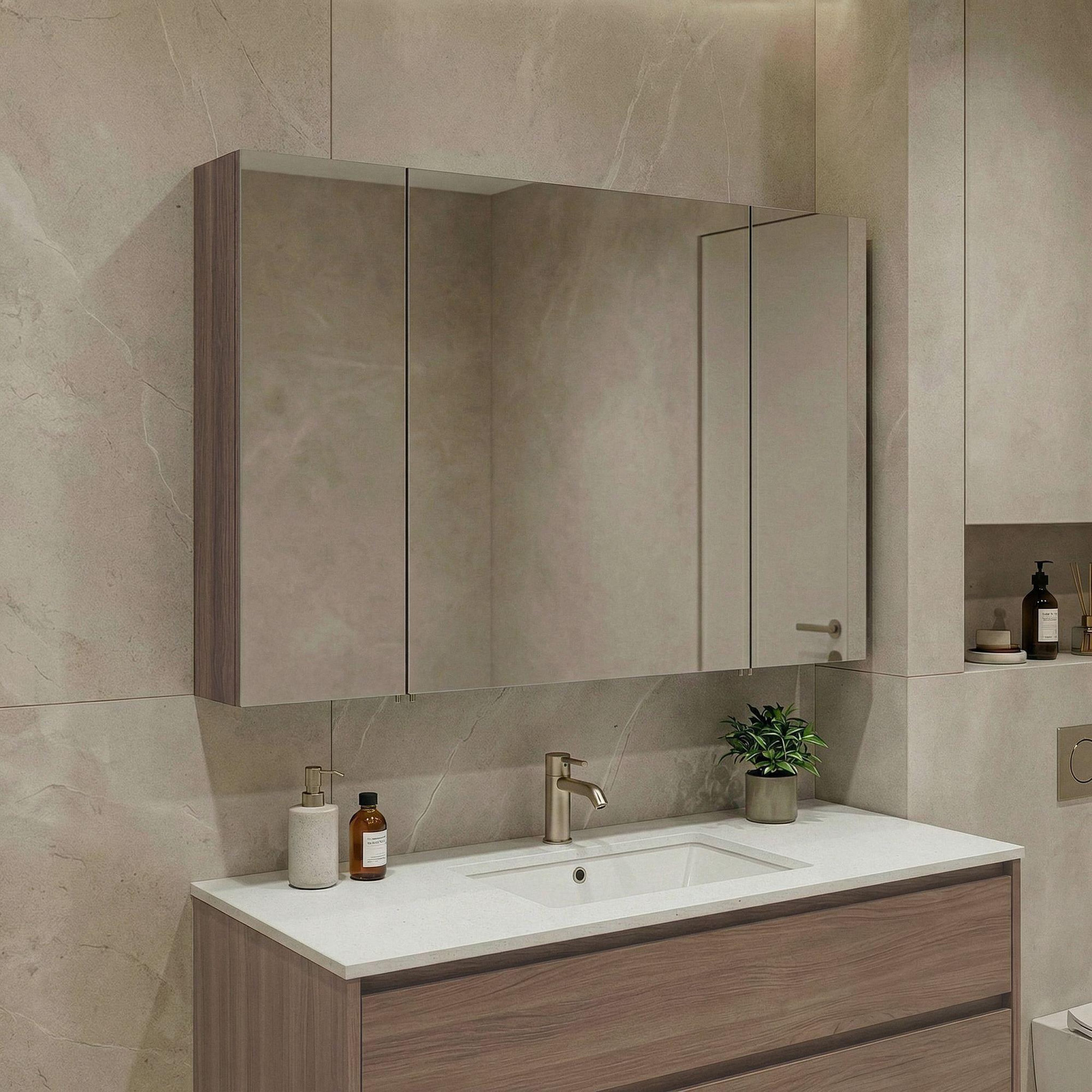 Voir la diapositive 2 : Habitat et Jardin Meuble Salle de Bain avec Miroir  Side 100  - 100 x 16 x 66 cm - Dark Walnut
