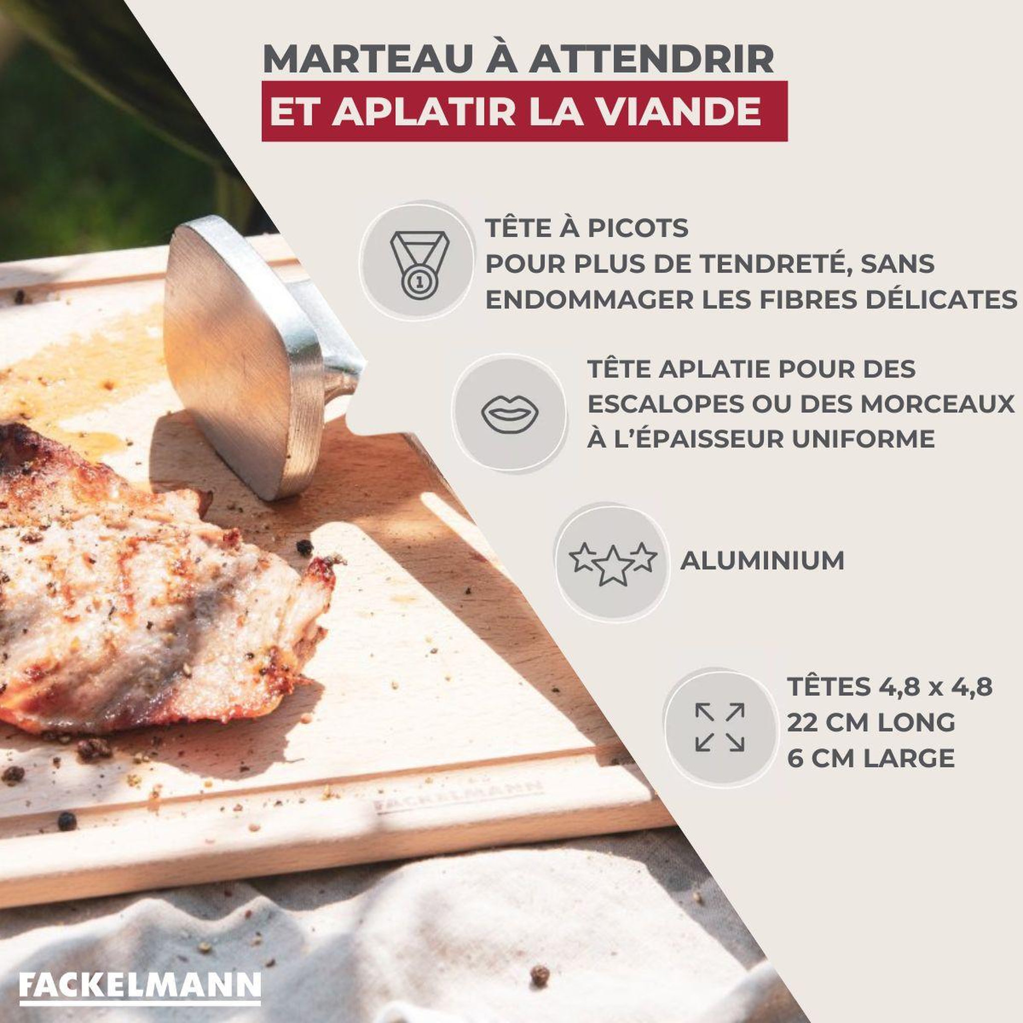 Voir la diapositive 3 : Fackelmann Attendrisseur à viande en aluminium 22 cm Fackelmann Basic