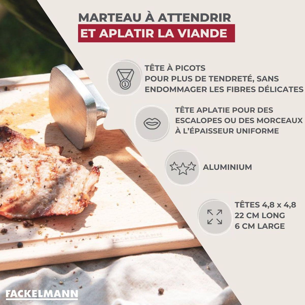 Fackelmann Attendrisseur à viande en aluminium 22 cm Fackelmann Basic