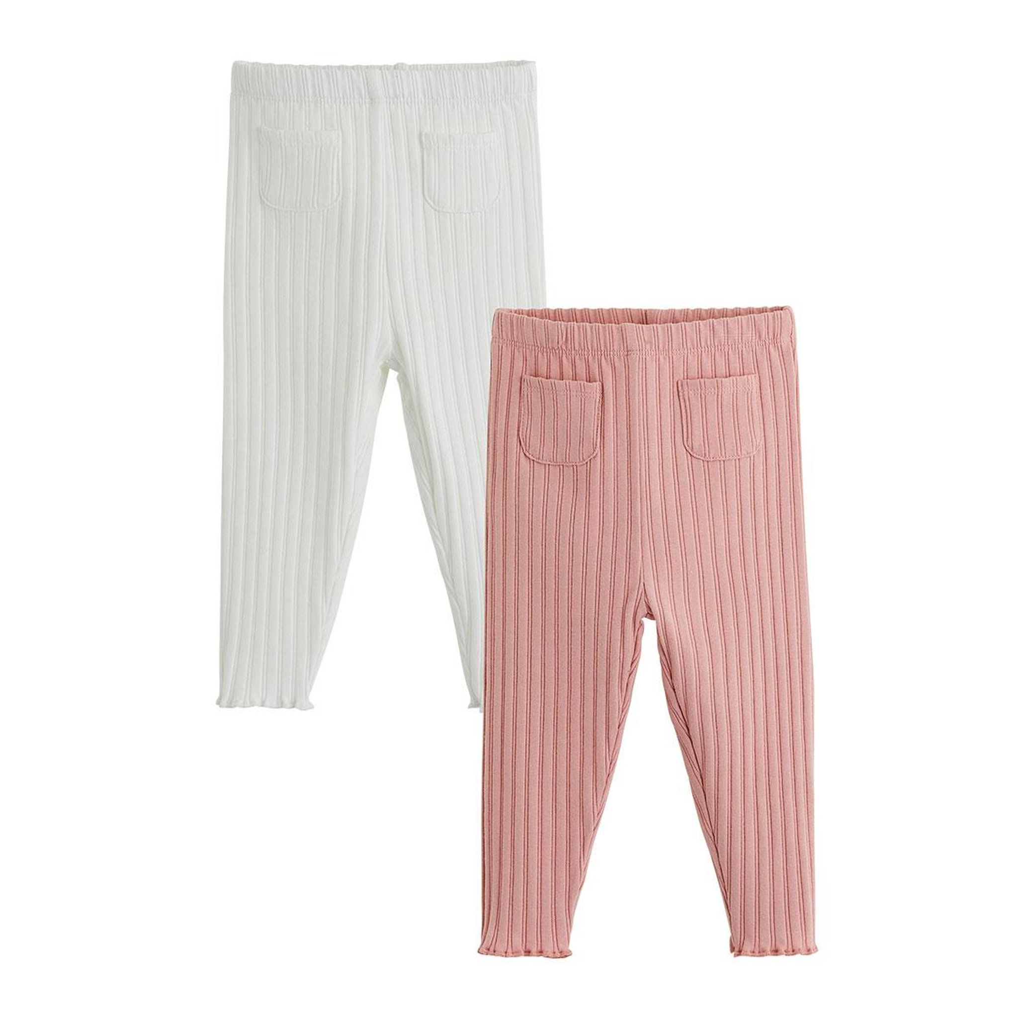 PETIT BEGUIN Lot de 2 leggings enfant côtelés cléo. Coloris disponibles : Rose