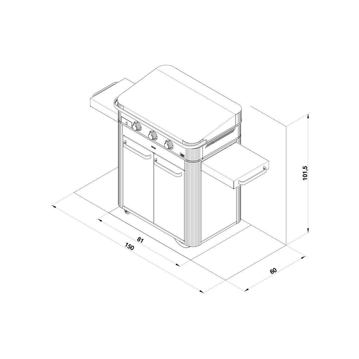 Eno Plancha gaz Combo enosign 80 inox 3 brûleurs sur chariot, 69x40 cm