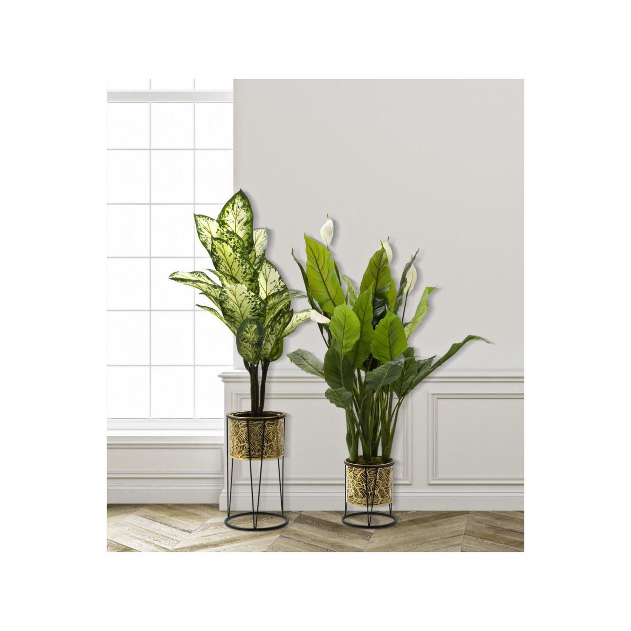 Voir la diapositive 5 : Paris Prix Lot de 2 cache-pots sur pied  leavy  40cm or & noir