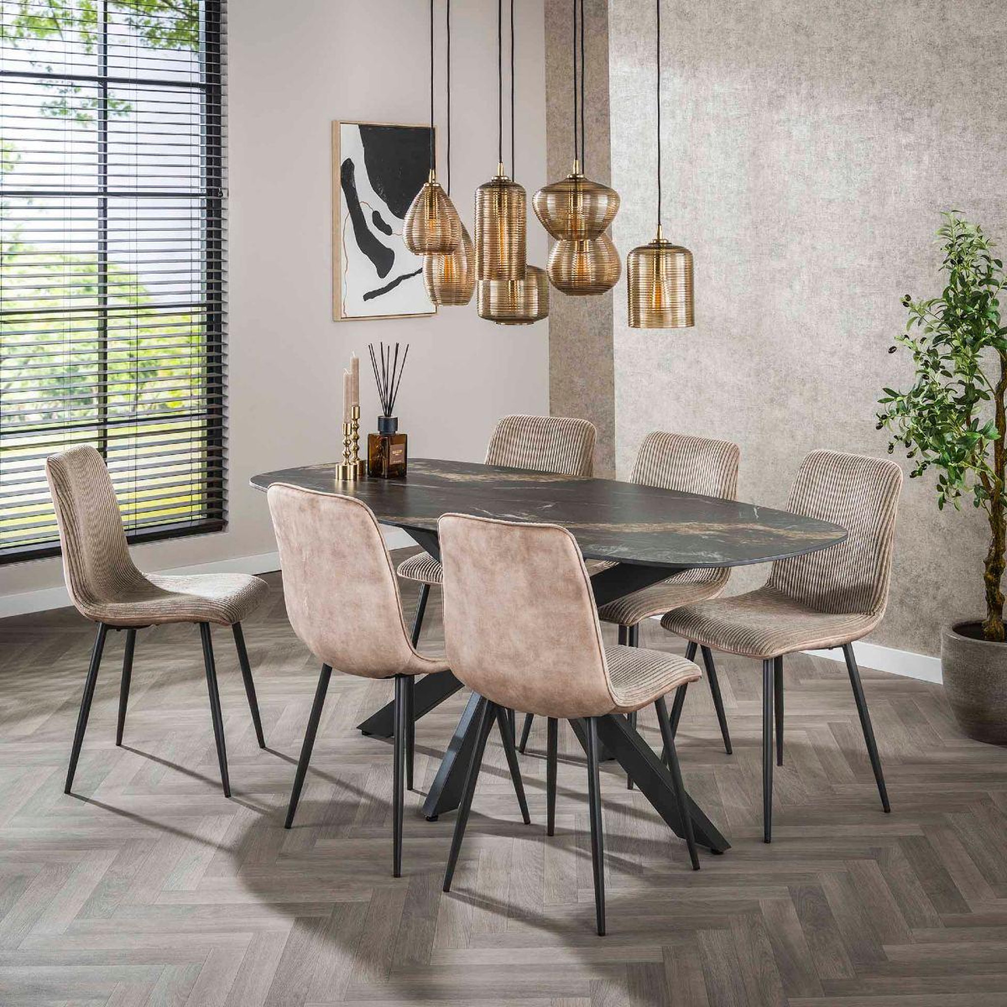 Voir la diapositive 4 : JLC KREATION Table à manger ovale en céramique avec pied central DANY