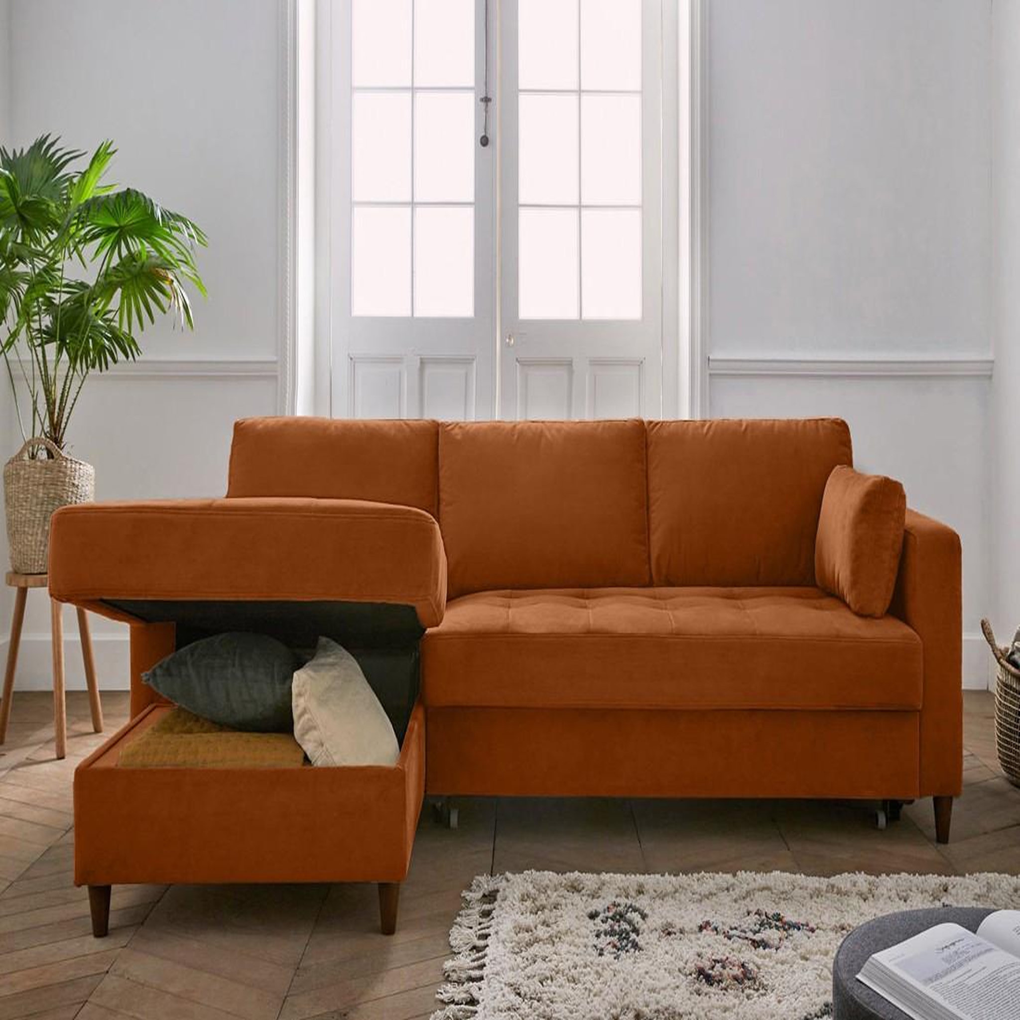 Voir la diapositive 4 : LISA DESIGN Anna - canapé d'angle gauche - 4 places - convertible avec coffre - en velours