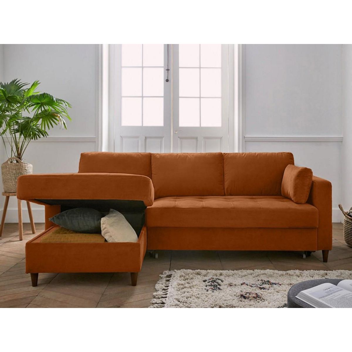 LISA DESIGN Anna - canapé d'angle gauche - 4 places - convertible avec coffre - en velours