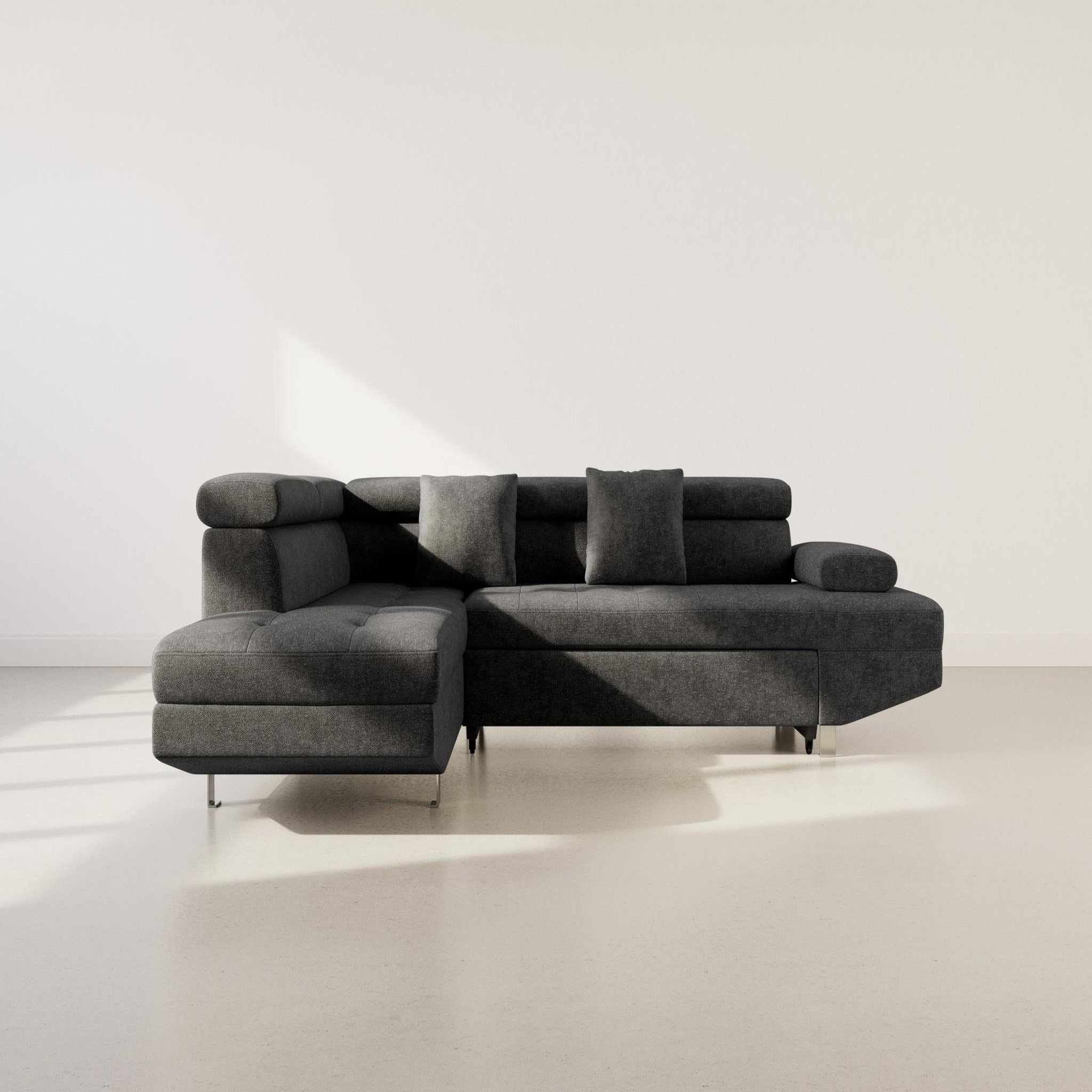 Voir la diapositive 6 : BEST MOBILIER Margaux - canapé d'angle gauche 5 places convertible avec coffre et têtières réglables en velours texturé