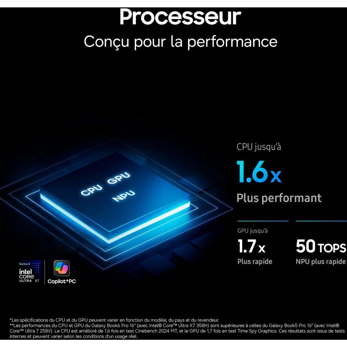 Samsung Ordinateur portable Galaxy Book6 Pro AI 14  Tactile - Intel Core Ultra X7 - 16 Go RAM - SSD 512 Go - Copilot+