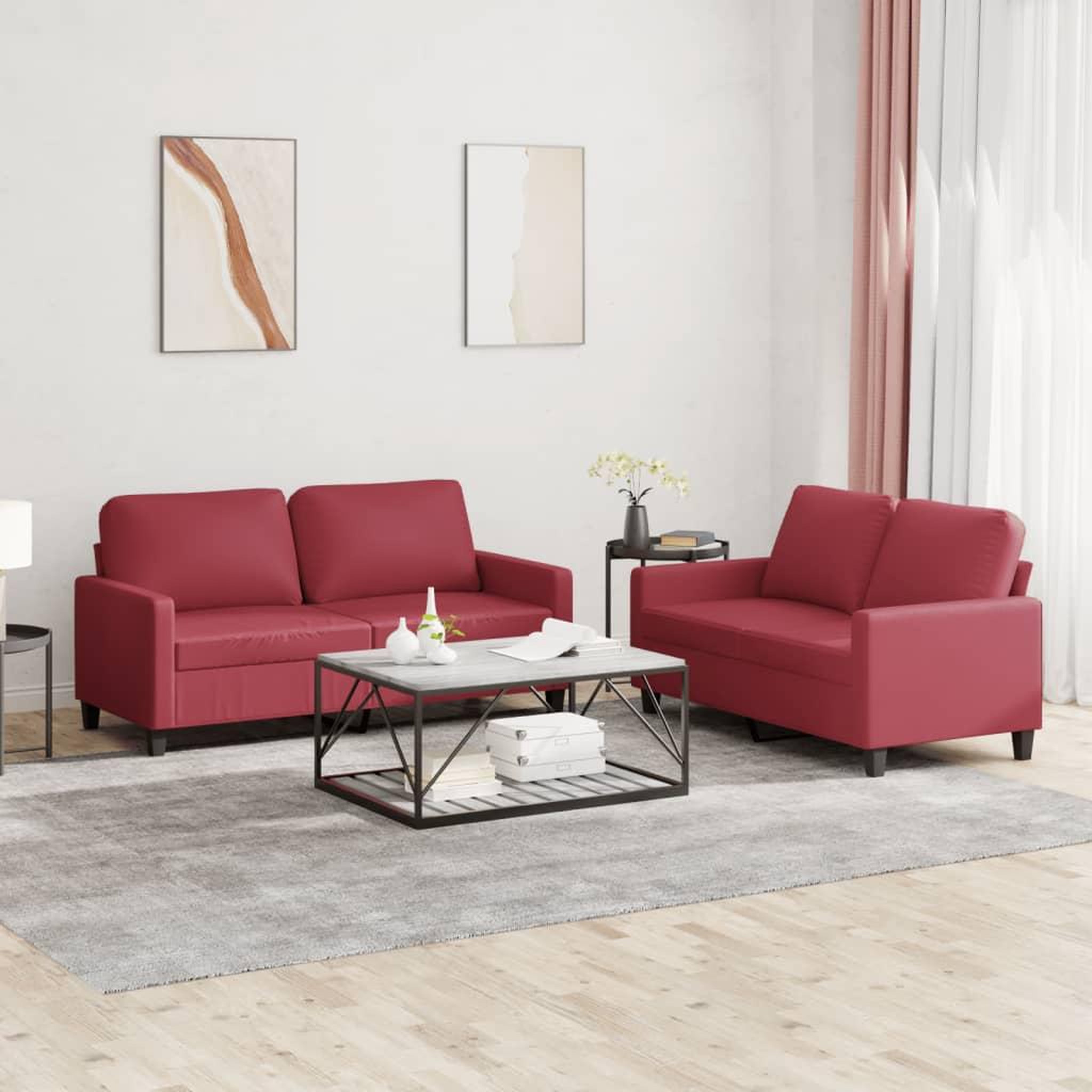 VIDAXL Ensemble de canapes 2 pcs et coussins Rouge bordeaux Similicuir