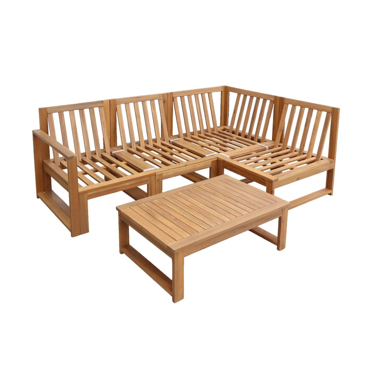 SWEEEK Salon de jardin modulable bois d'acacia et tissu beige 4 places - Tula