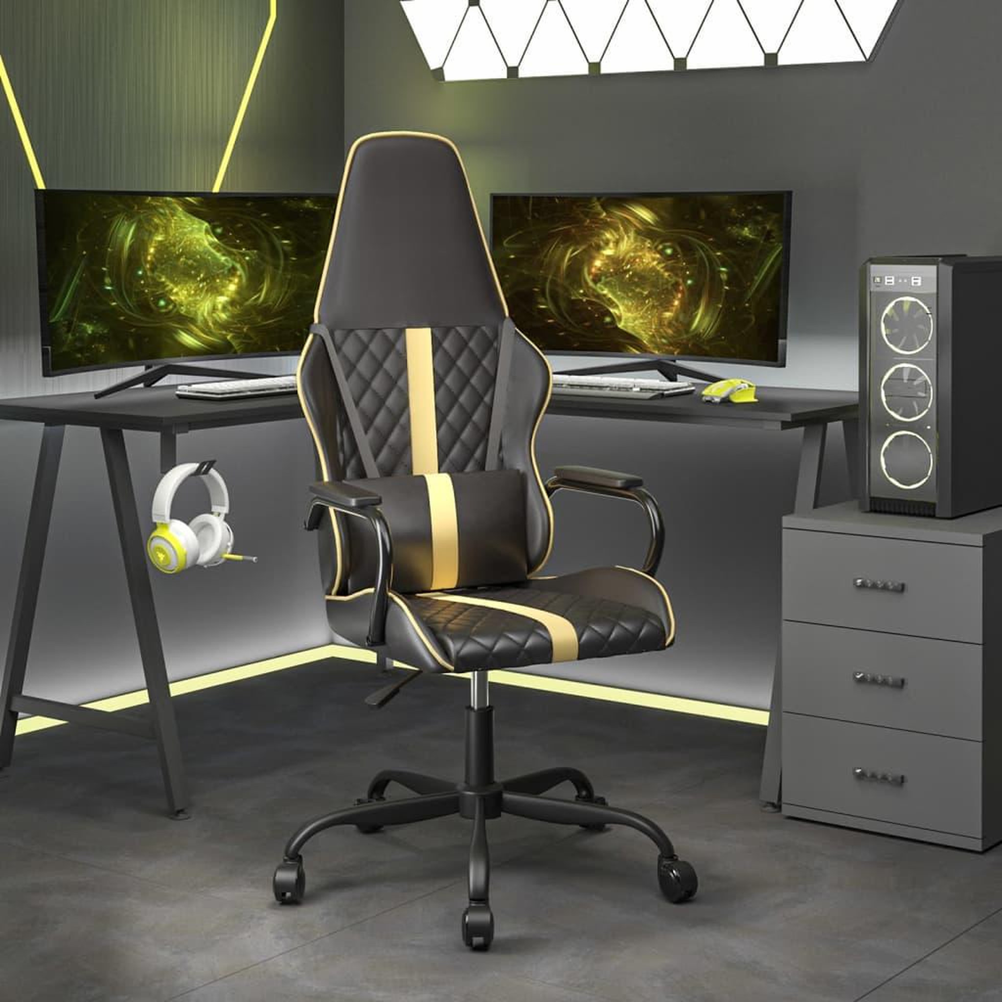 VIDAXL Chaise de jeu Noir et dore Similicuir