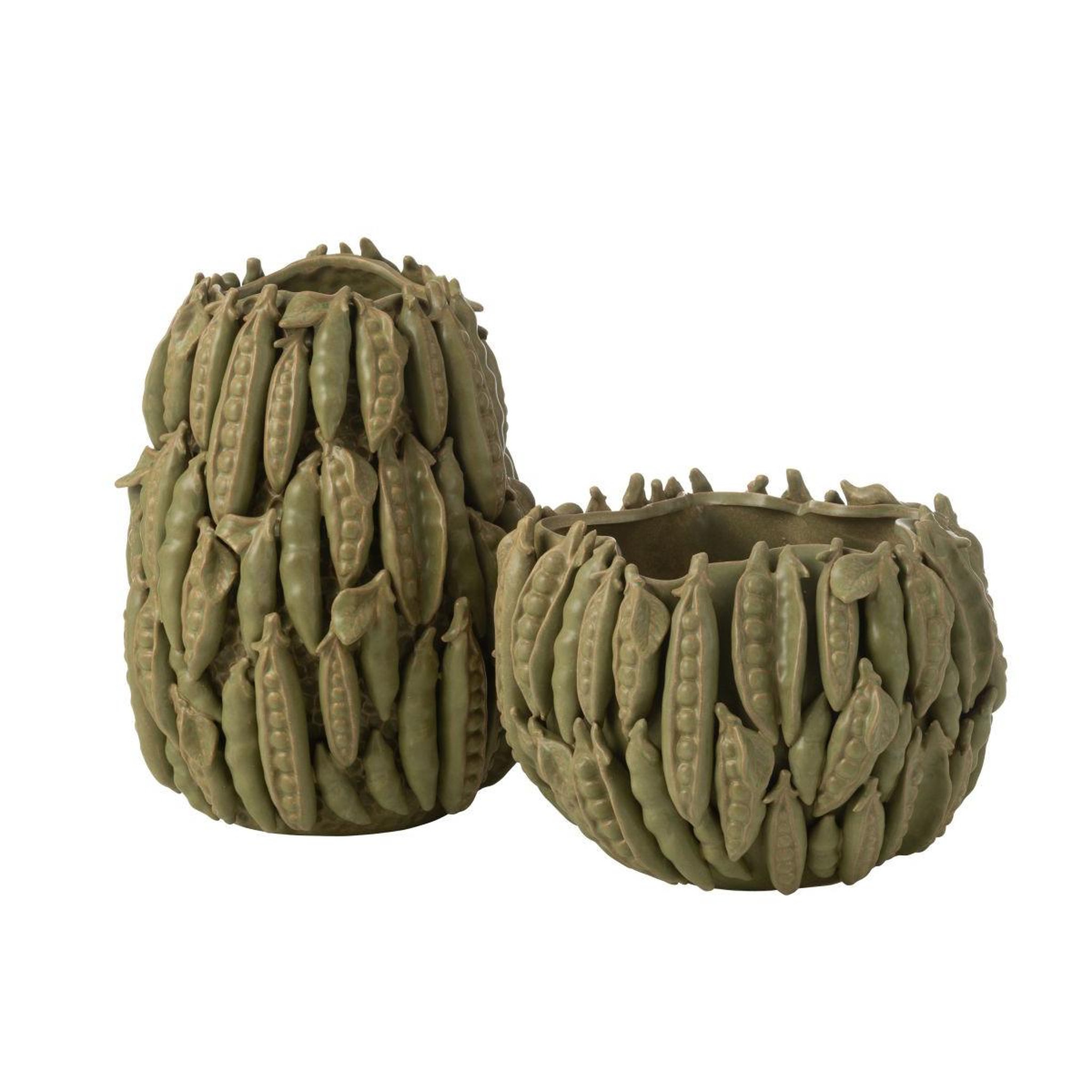 Voir la diapositive 2 : J-LINE Vase déco en argile  petit pois  34cm vert