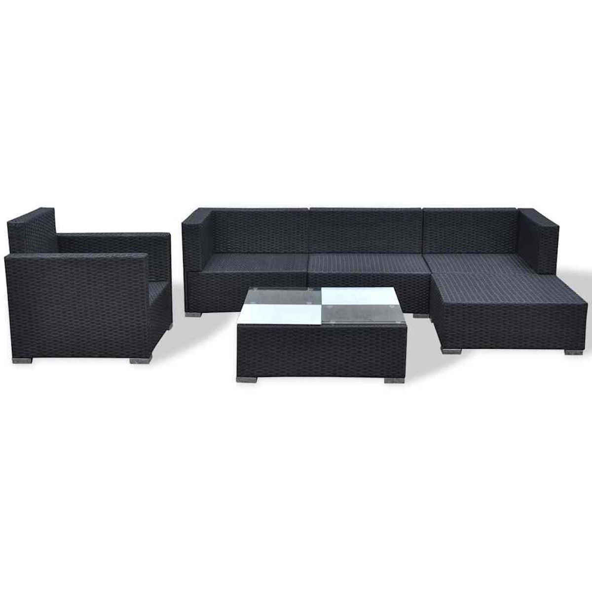 VIDAXL Salon de jardin 6 pcs avec coussins Resine tressee Noir
