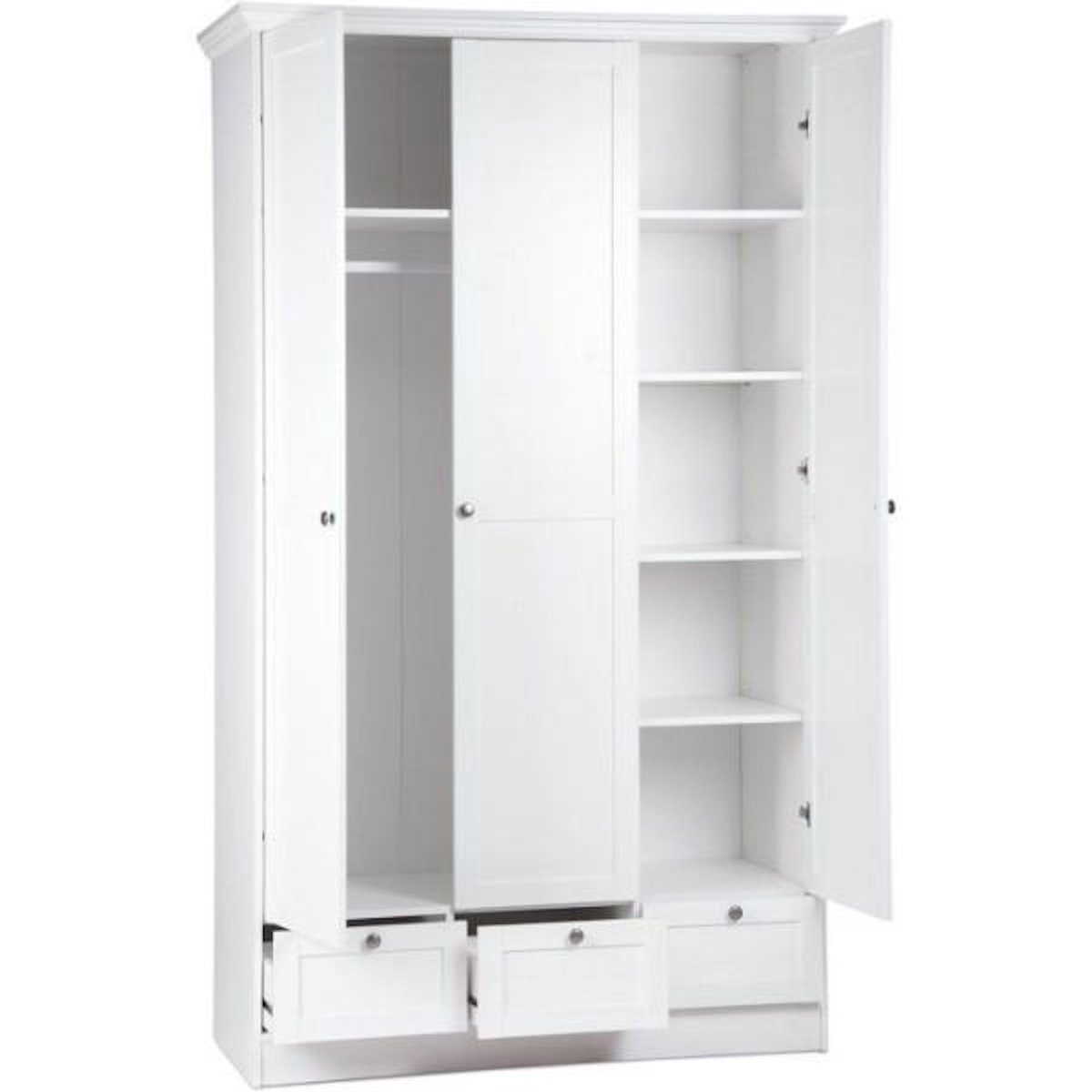MARKET24 Armoire de chambre - LANDWOOD 18 - Blanc - 3 portes - 120 x 51 x 200 cm