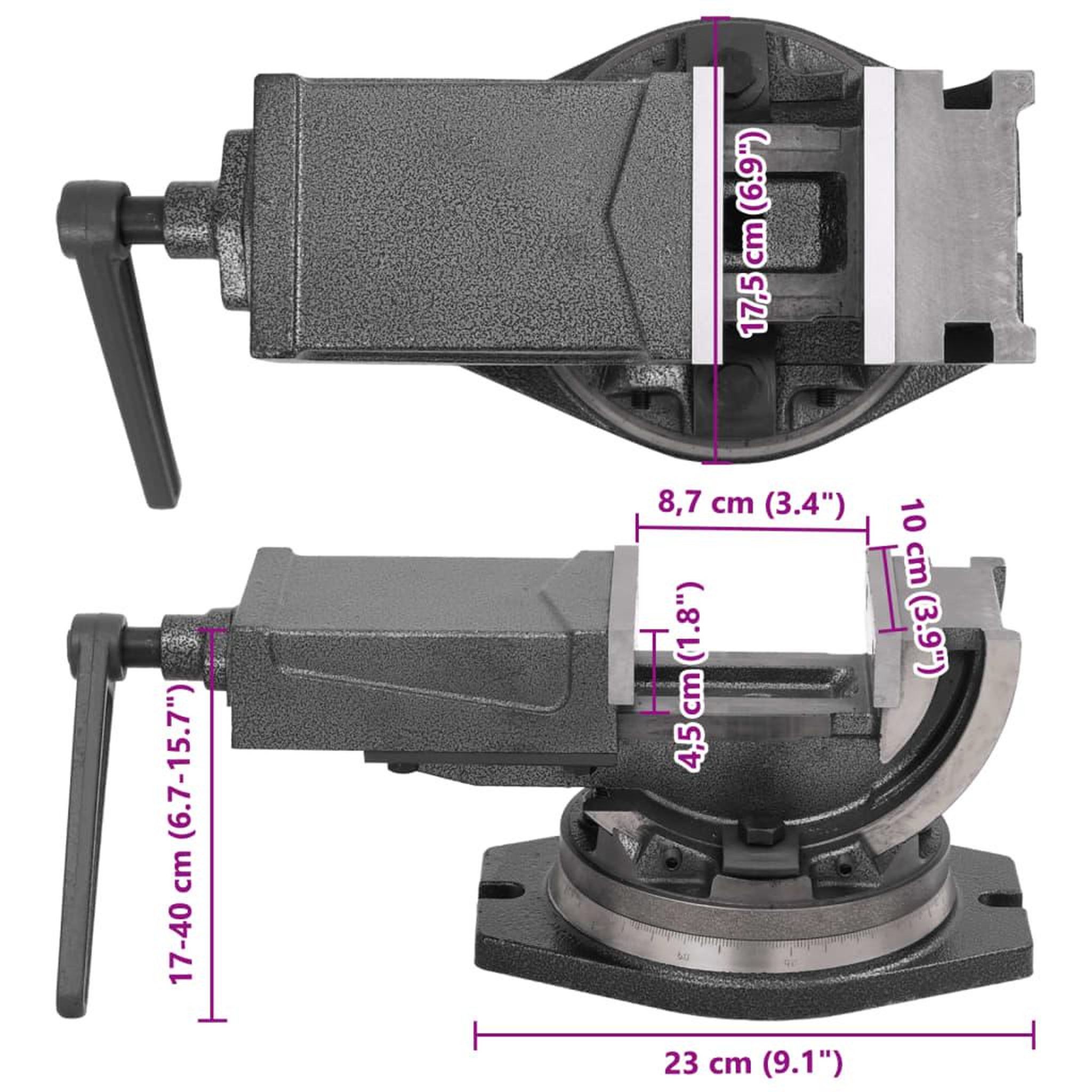 Voir la diapositive 6 : VIDAXL Etau inclinable a 2 axes 100 mm