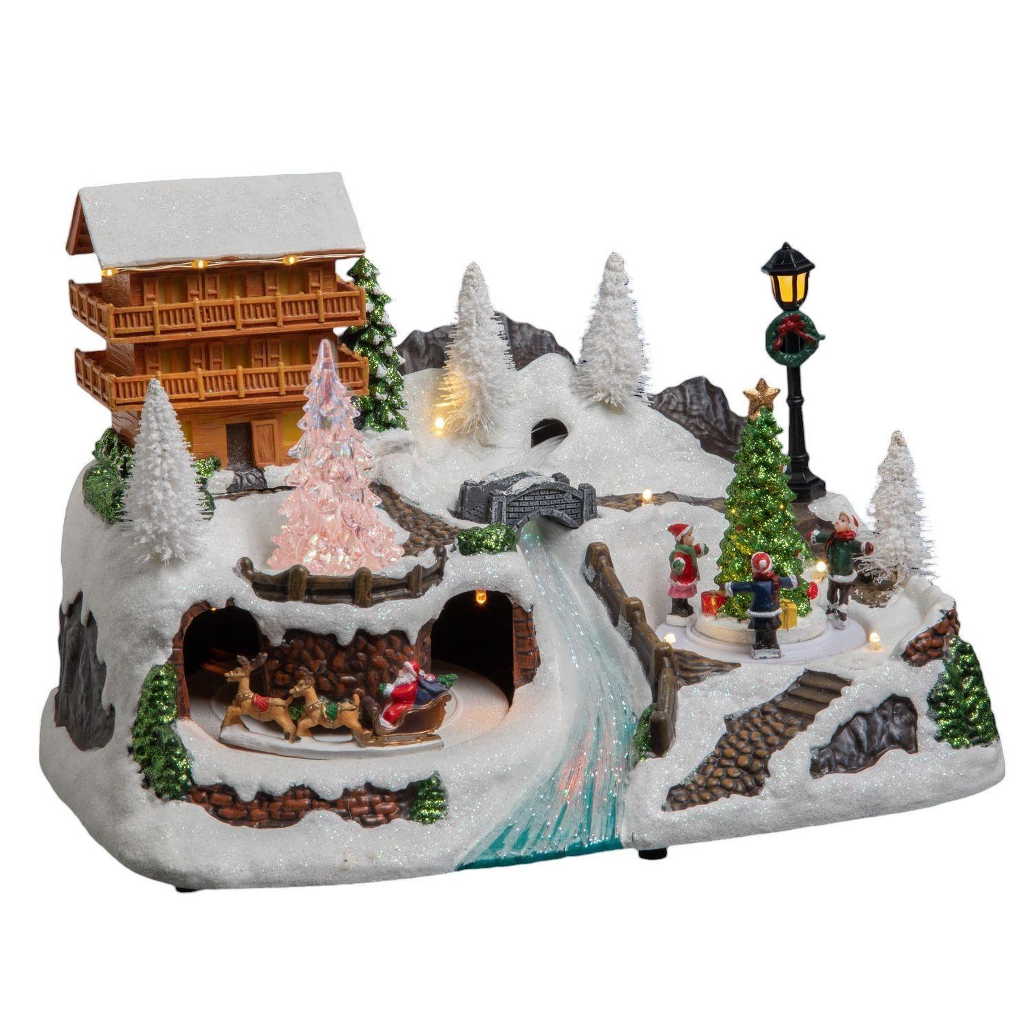 FEERIC LIGHT & CHRISTMAS Village de noël animé et lumineux chalet - blanc