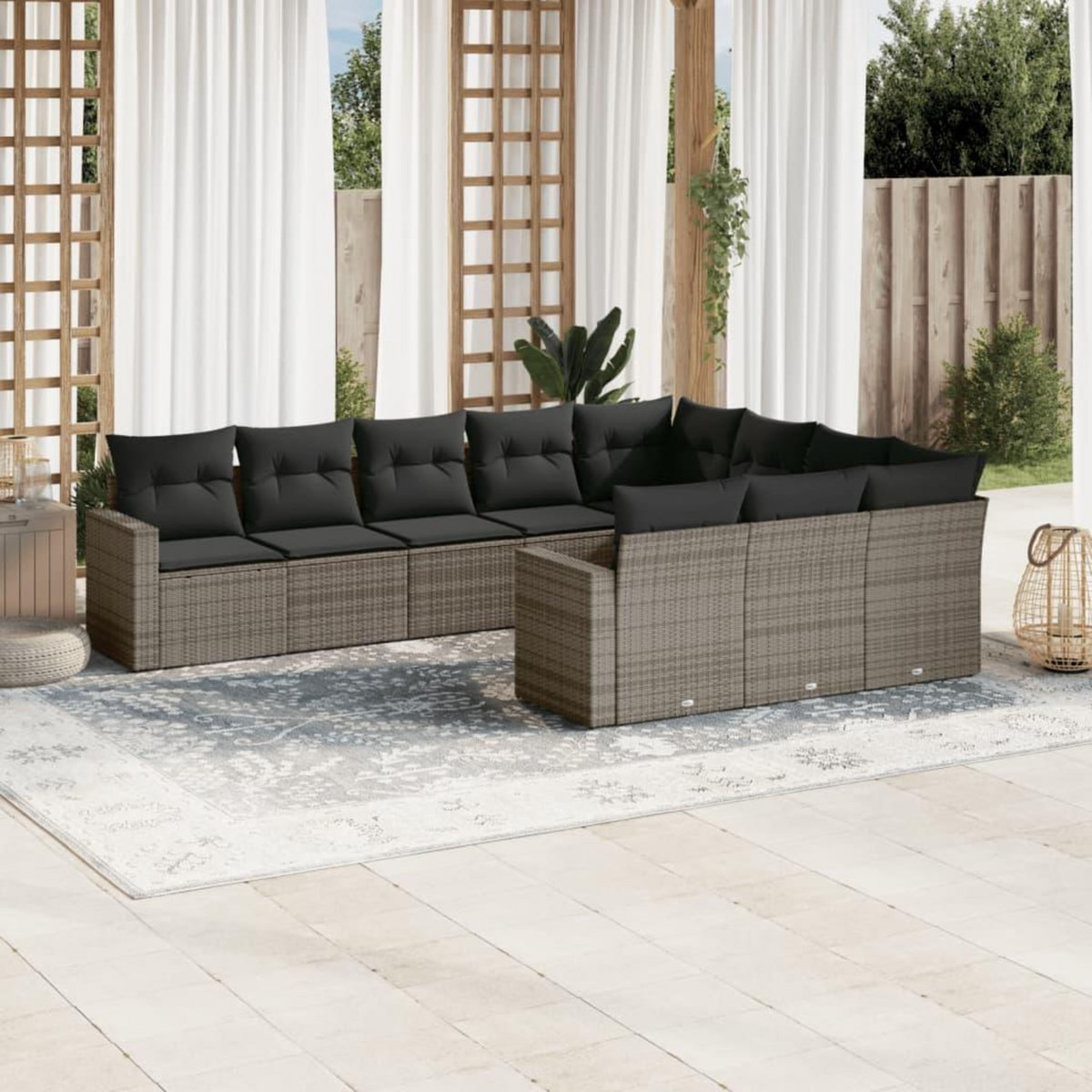 VIDAXL Salon de jardin avec coussins 10 pcs gris resine tressee