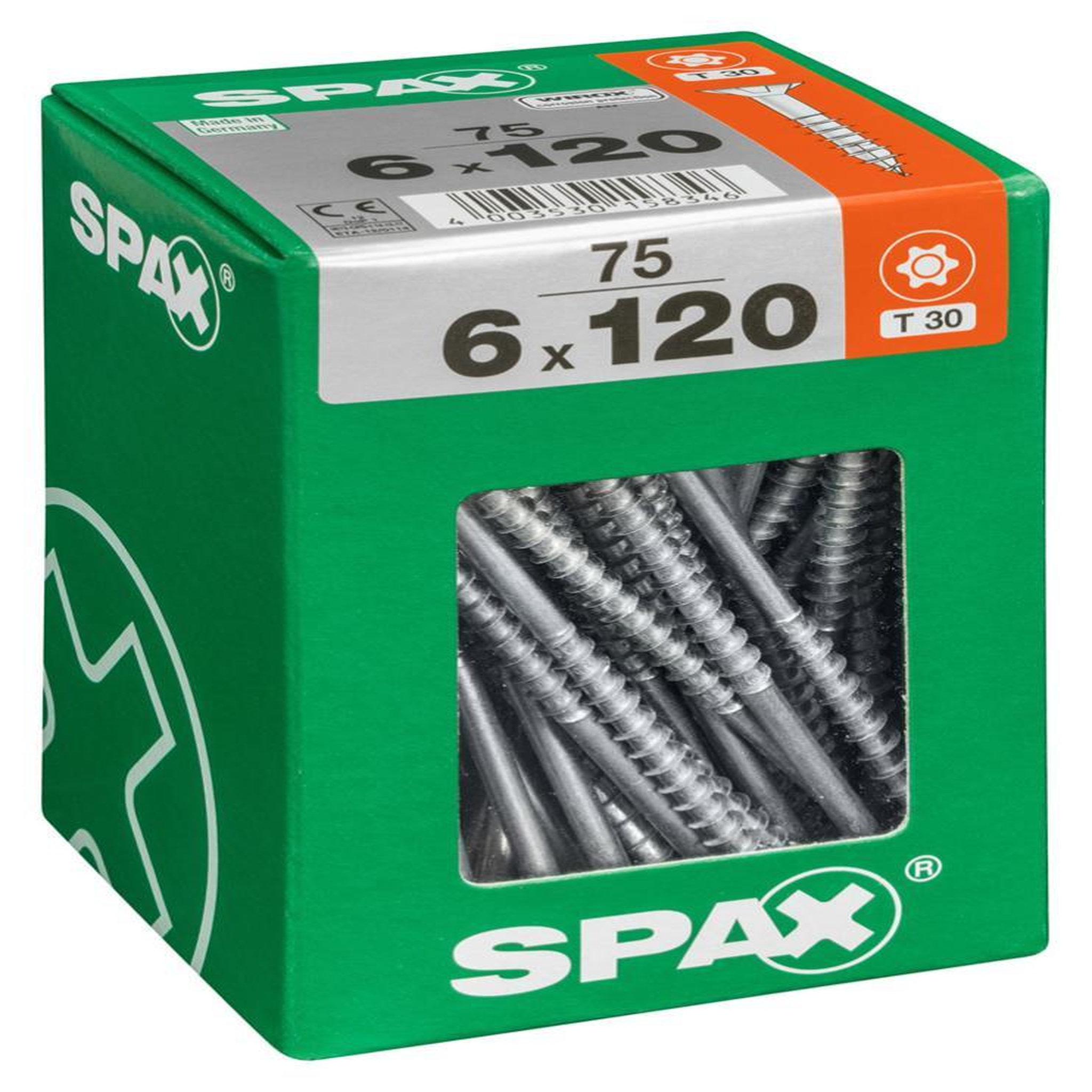 CENTRALE BRICO Lot de 75 vis acier tête fraisée torx SPAX, Diam.6 mm x L.120 mm