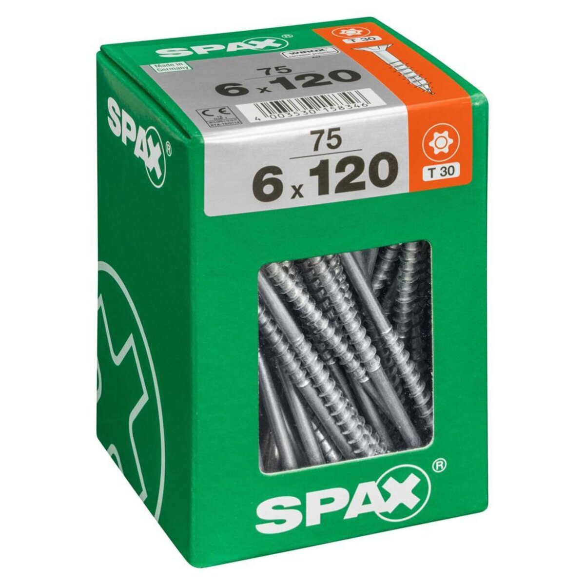 CENTRALE BRICO Lot de 75 vis acier tête fraisée torx SPAX, Diam.6 mm x L.120 mm
