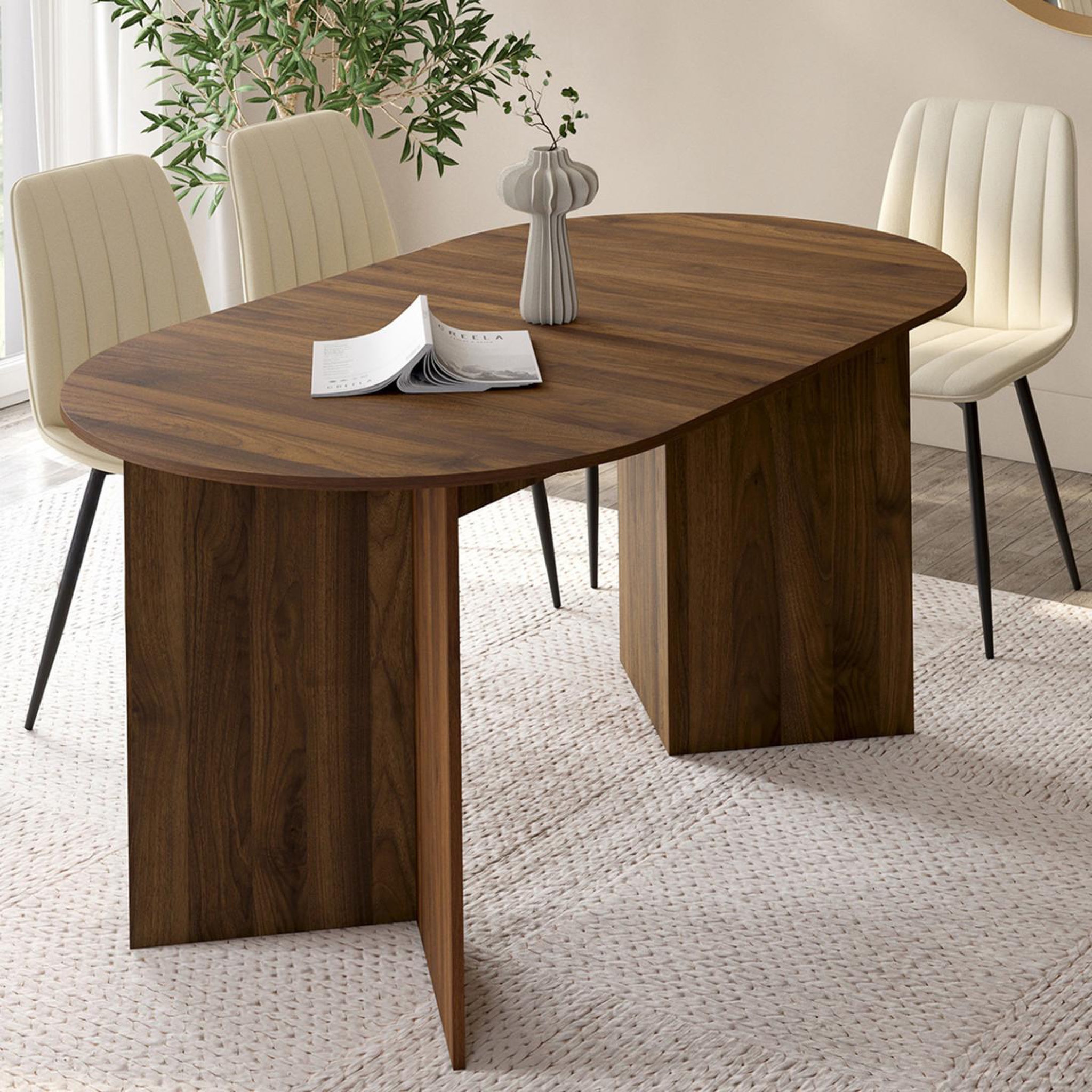 Voir la diapositive 4 : ID MARKET Table à manger extensible ovale marthe 6 -10 personnes noyer 160-200 cm