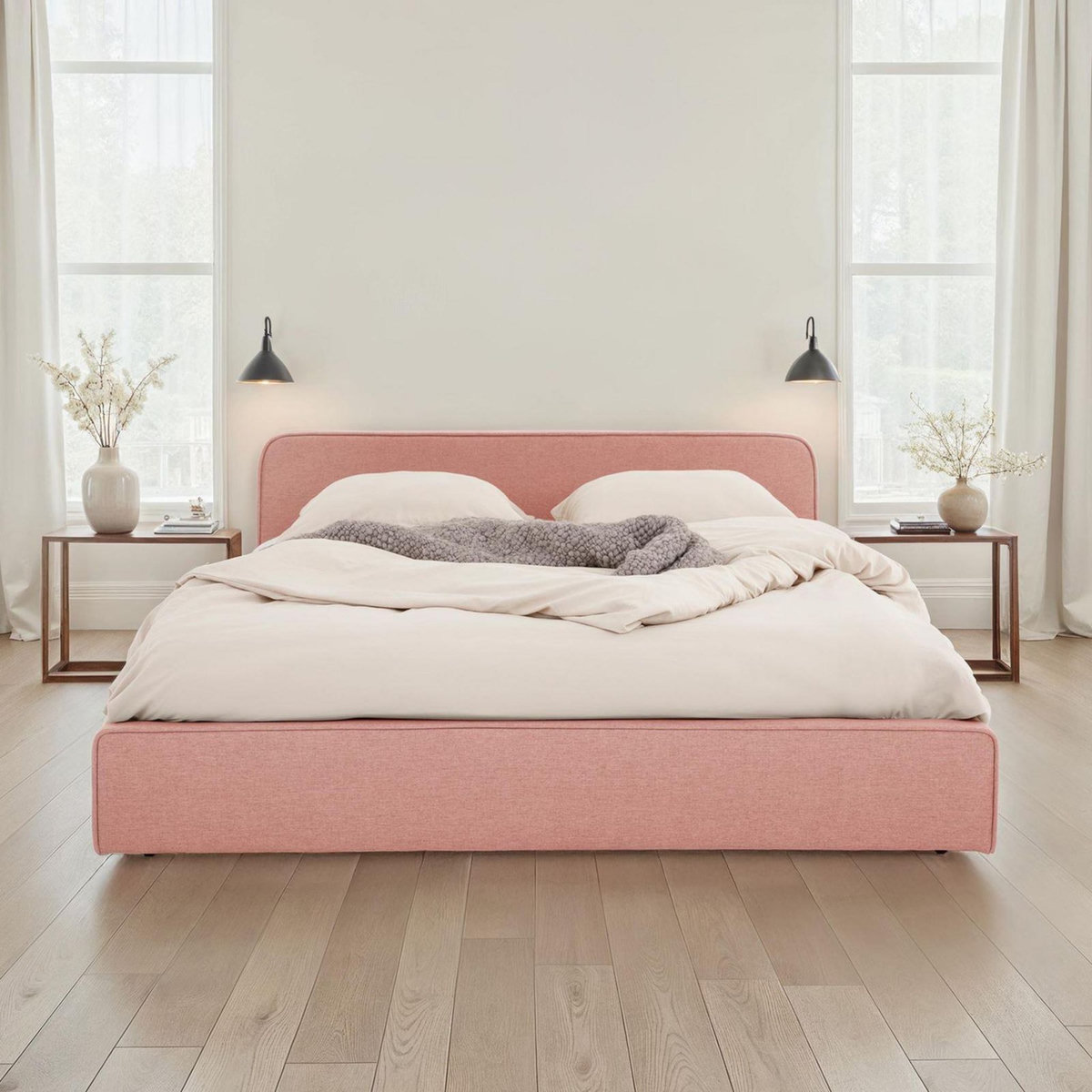 IDIMEX Lit double BELARTI 140 x 190 cm, revêtement en tissu