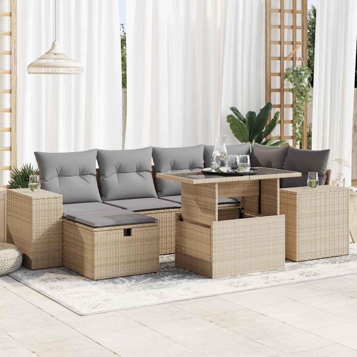 VIDAXL Salon de jardin avec coussins 8 pcs beige resine tressee