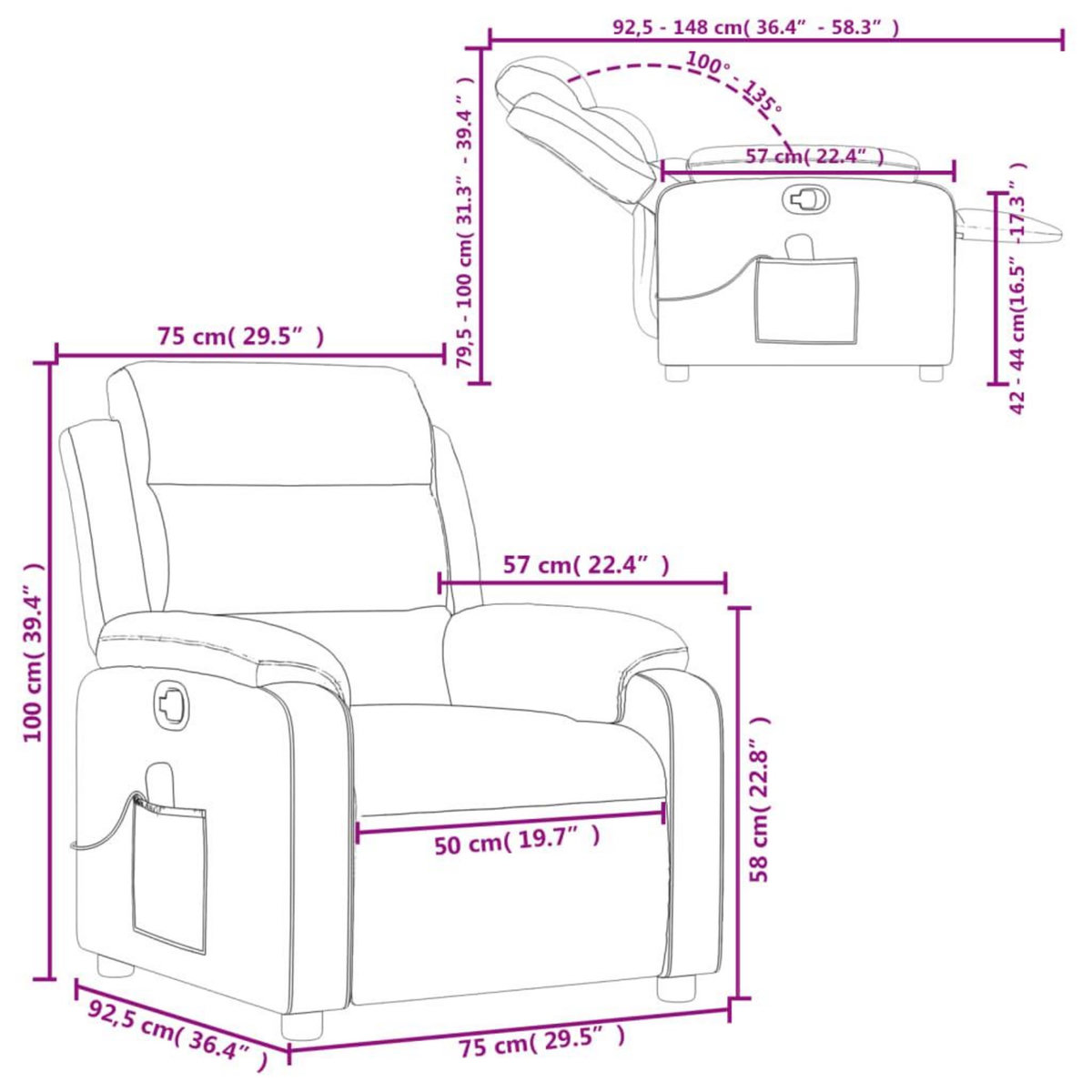 VIDAXL Fauteuil de massage inclinable rouge bordeaux velours