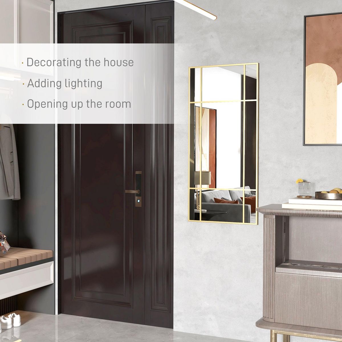 HOMCOM Miroir mural verrière rectangulaire - installation horizontal ou vertical - 4 crochets - dim. 110L x 50H cm - métal doré