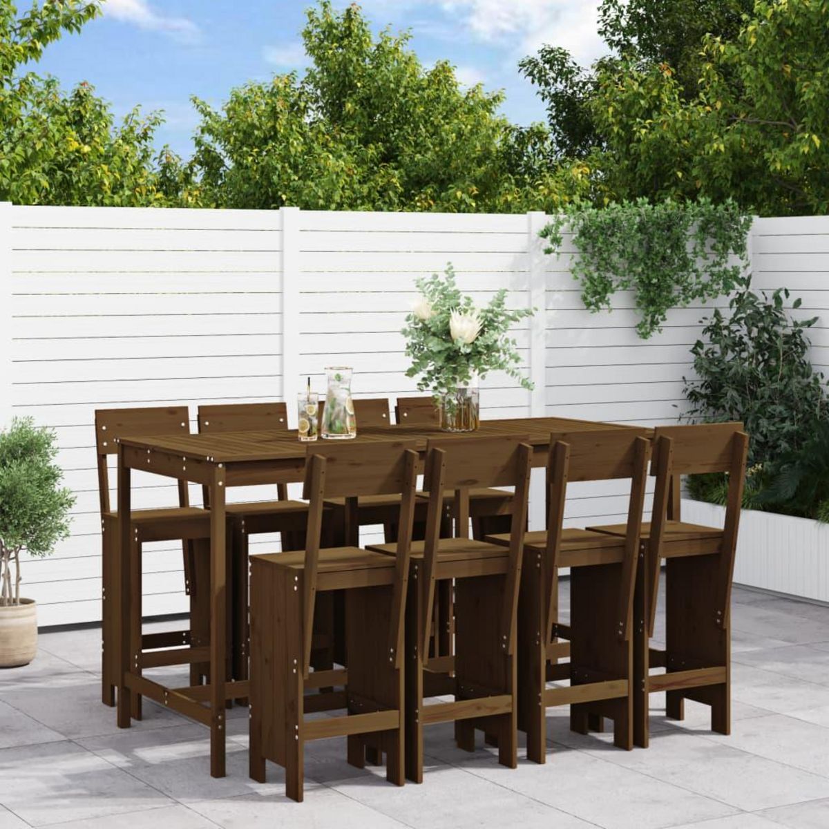 VIDAXL Ensemble de bar de jardin 9 pcs marron miel bois de pin massif