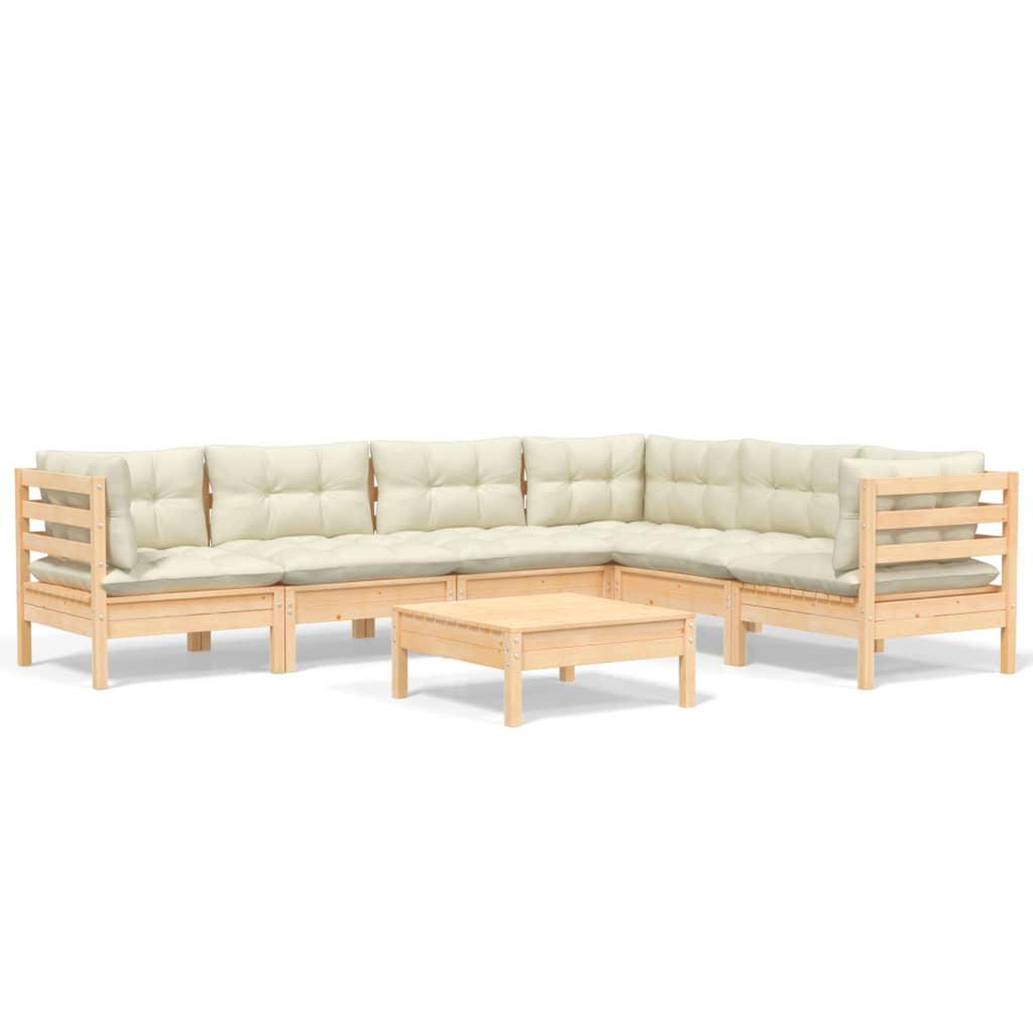 Voir la diapositive 2 : VIDAXL Salon de jardin 7 pcs avec coussins creme bois de pin massif