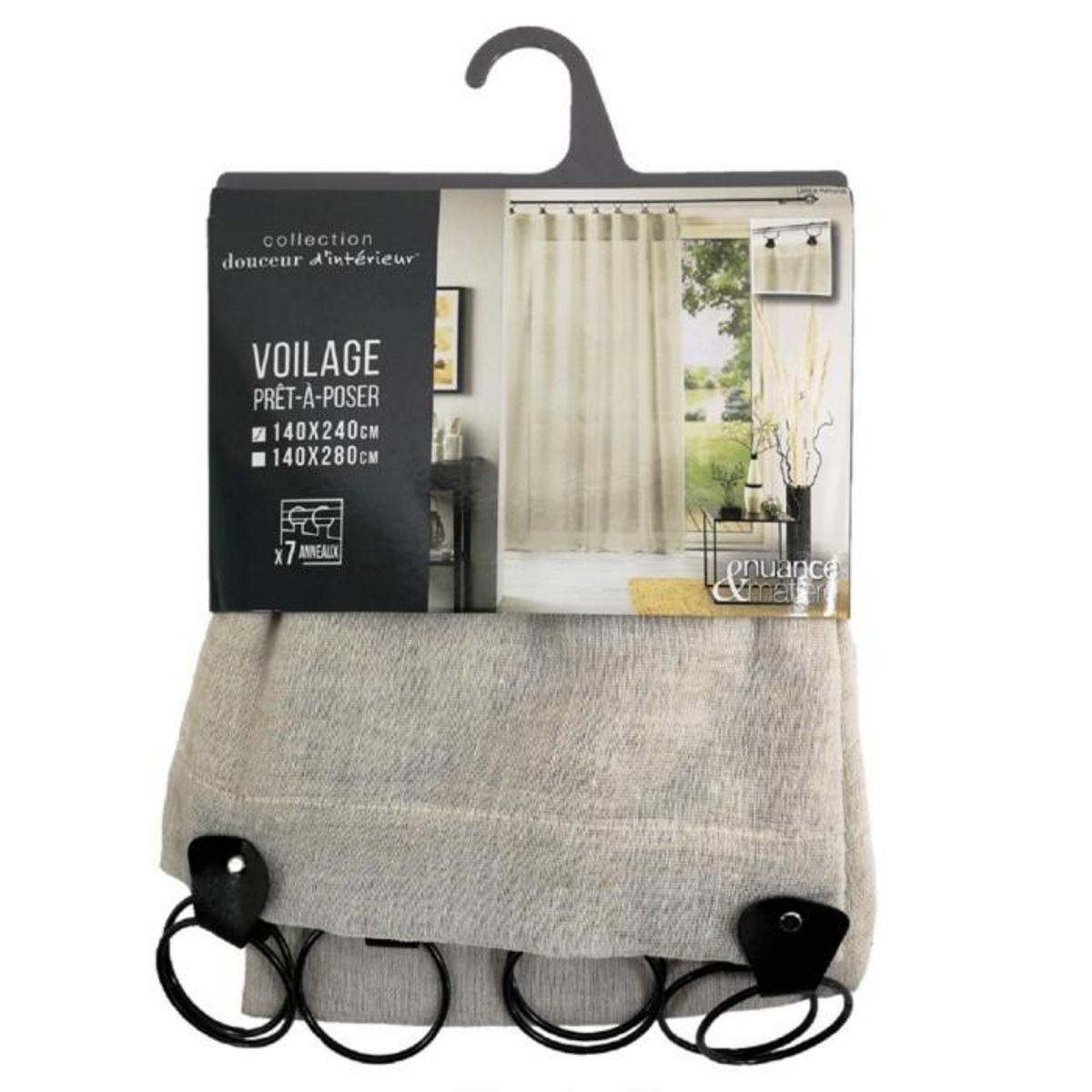 Paris Prix Rideau Voilage à Anneaux  Linka  140x240cm Naturel
