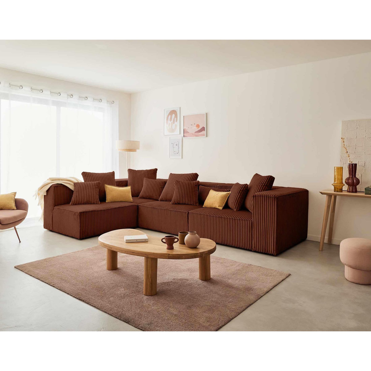 LISA DESIGN Colombine - canapé modulable d'angle gauche - 5 places - en velours côtelé grosses côtes