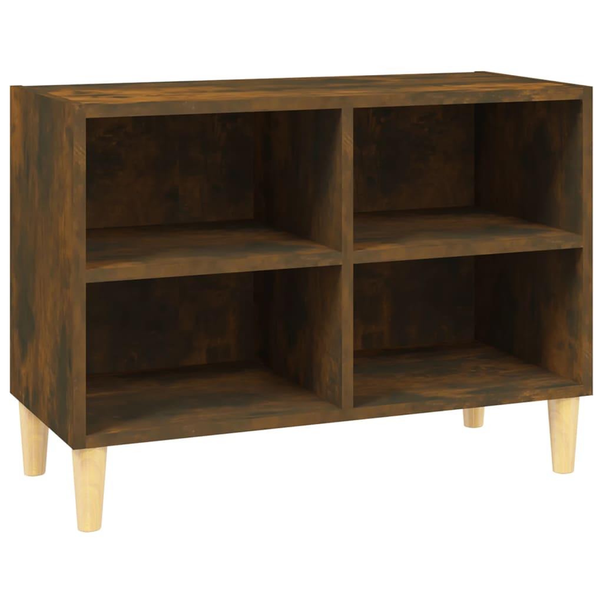 Voir la diapositive 2 : VIDAXL Meuble TV avec pieds en bois massif Chene fume 69,5x30x50 cm
