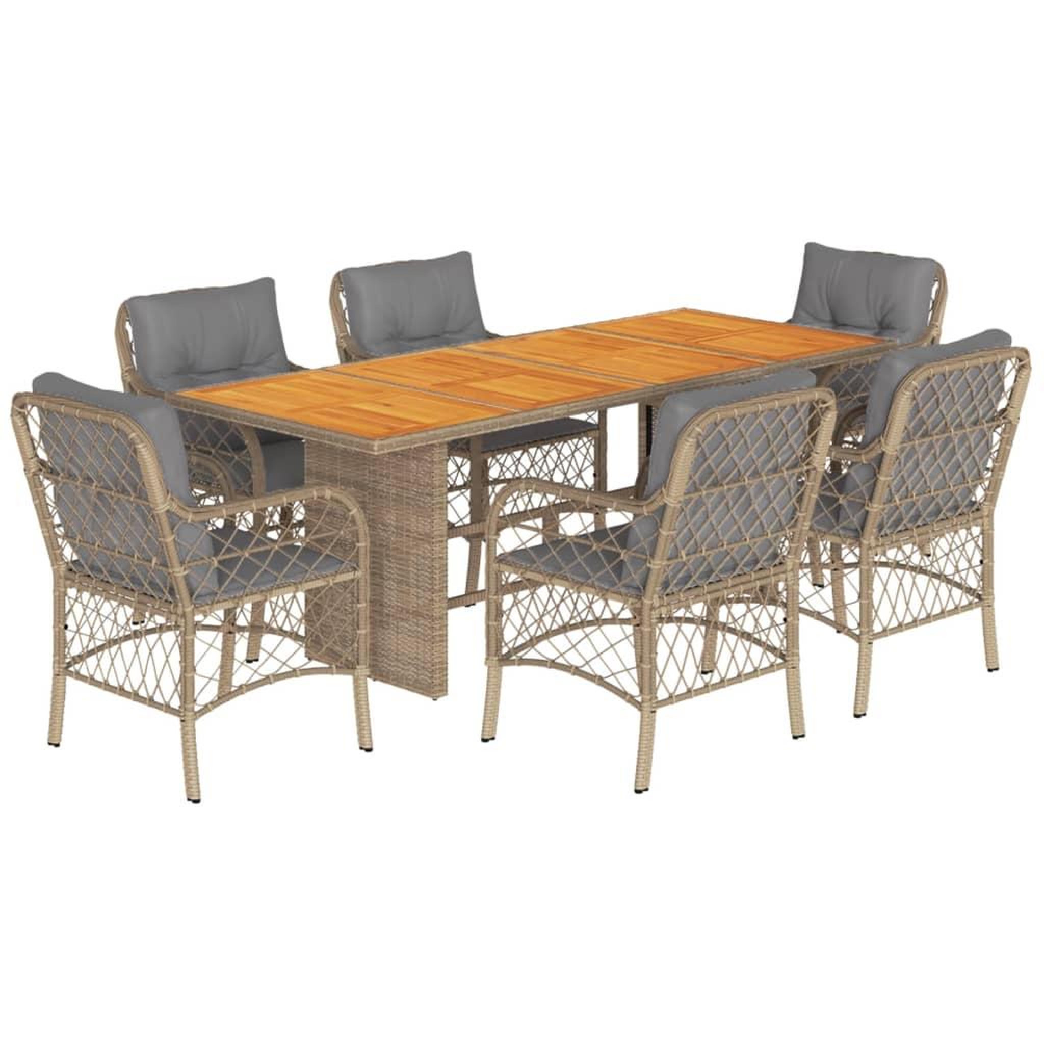 Voir la diapositive 2 : VIDAXL Ensemble a manger de jardin coussins 7 pcs melange beige rotin